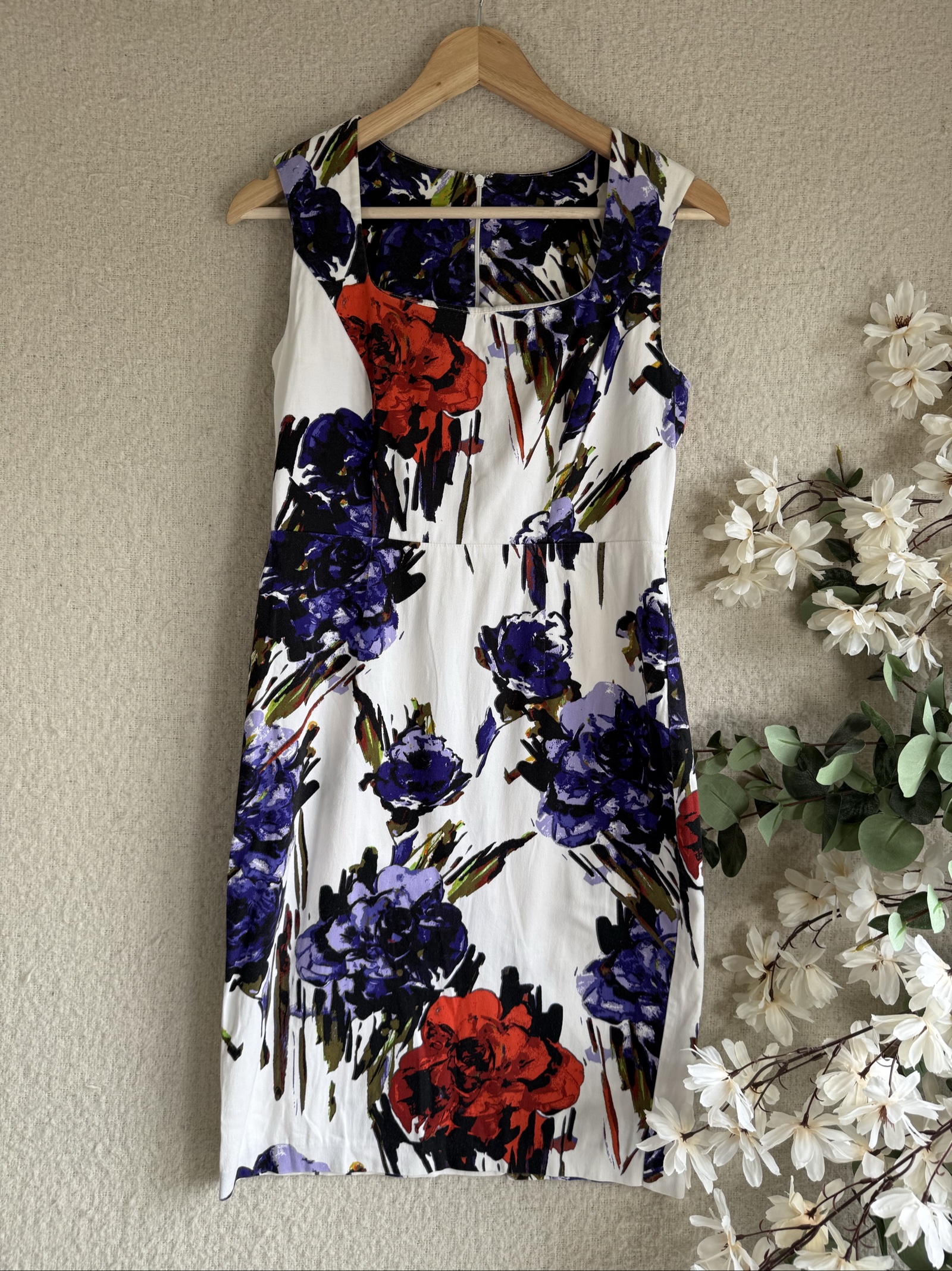M&Co White Floral Print Sleeveless Dress UK 10 Elegant Summer Occasion Dress