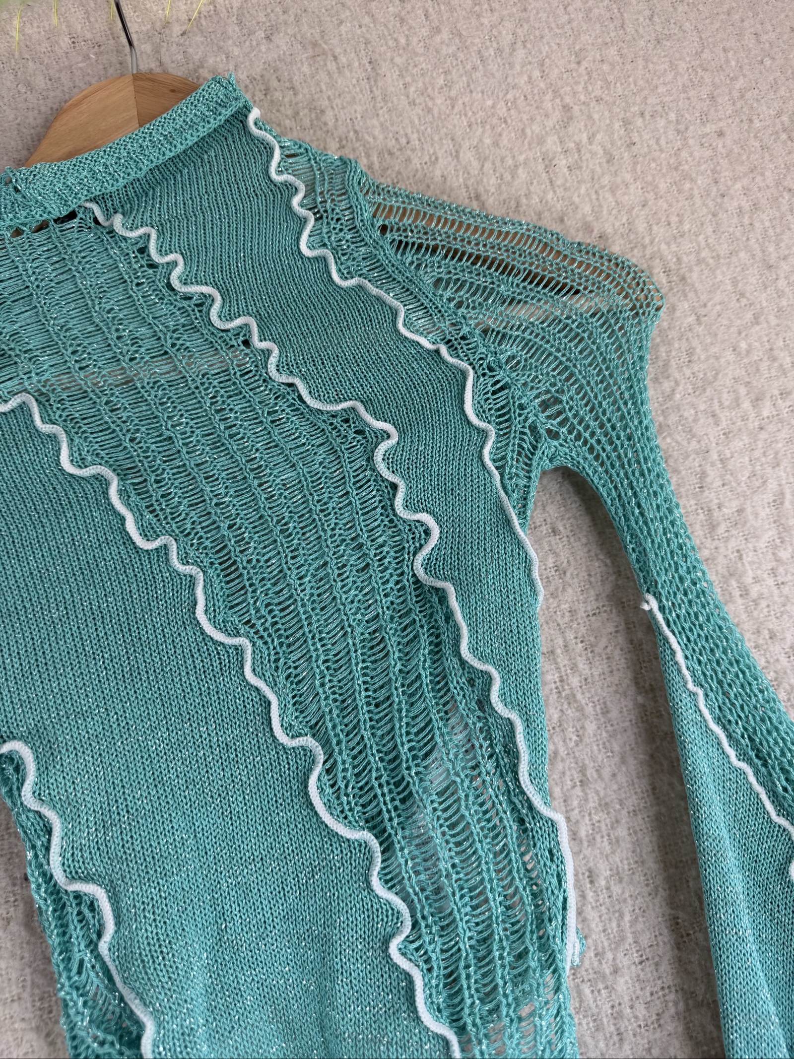 PrettyLittleThing Teal Knit Long Sleeve Crop Top & Skirt Set XS Stylish Chic image 2