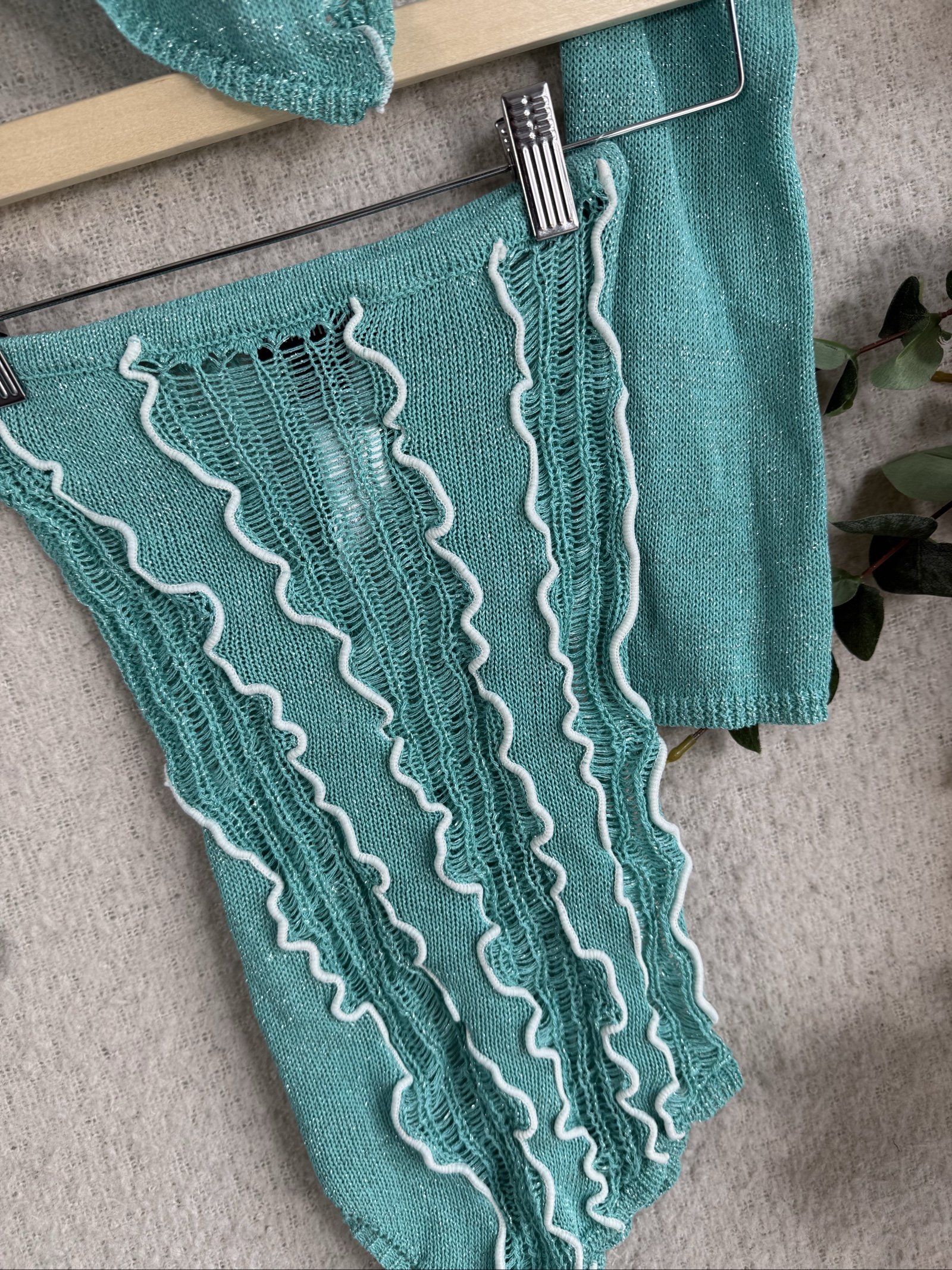 PrettyLittleThing Teal Knit Long Sleeve Crop Top & Skirt Set XS Stylish Chic image 3