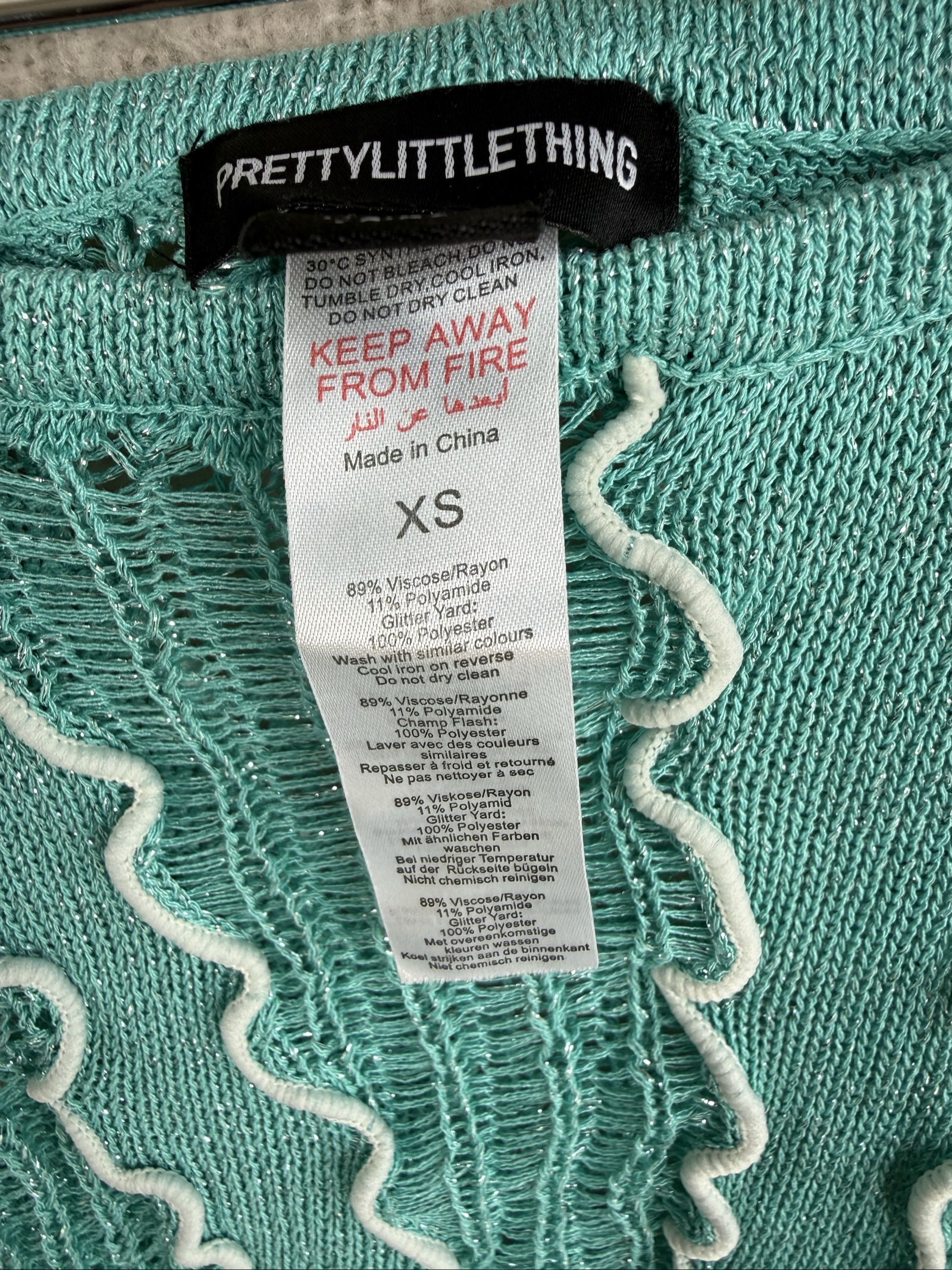 PrettyLittleThing Teal Knit Long Sleeve Crop Top & Skirt Set XS Stylish Chic image 6