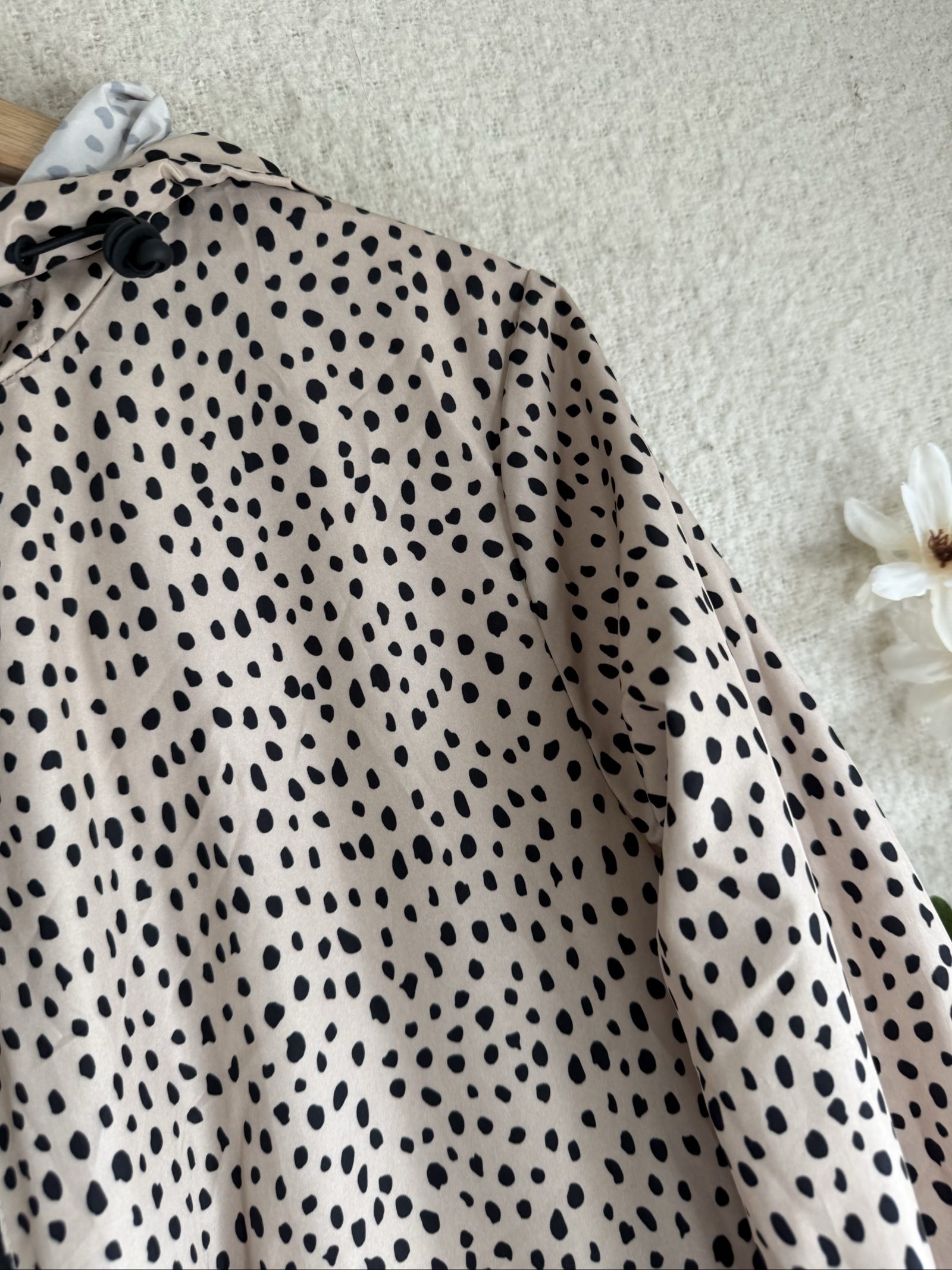 Tu Beige & Black Polka Dot Hooded Raincoat Lightweight Jacket UK Small S image 2