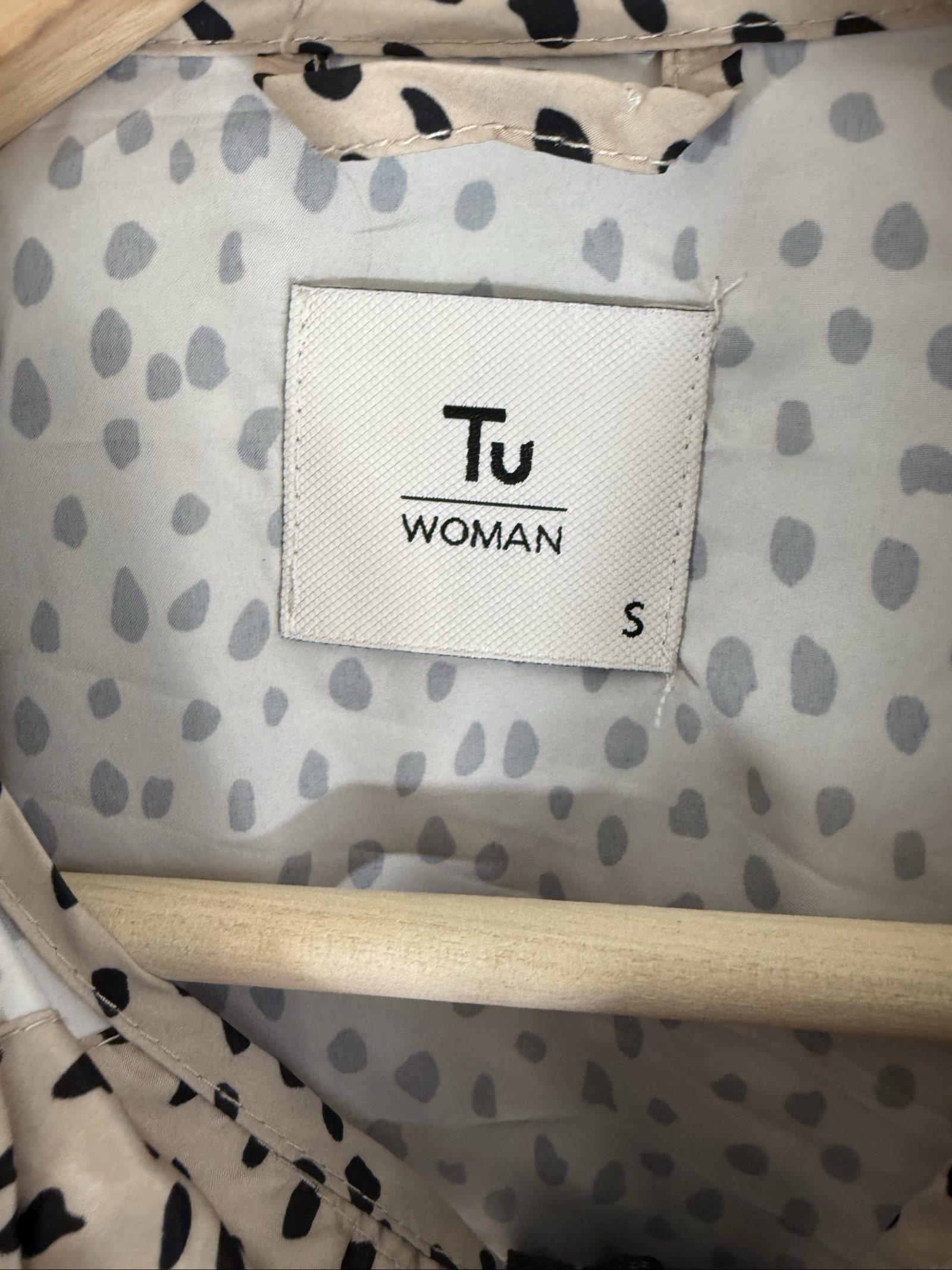 Tu Beige & Black Polka Dot Hooded Raincoat Lightweight Jacket UK Small S image 3