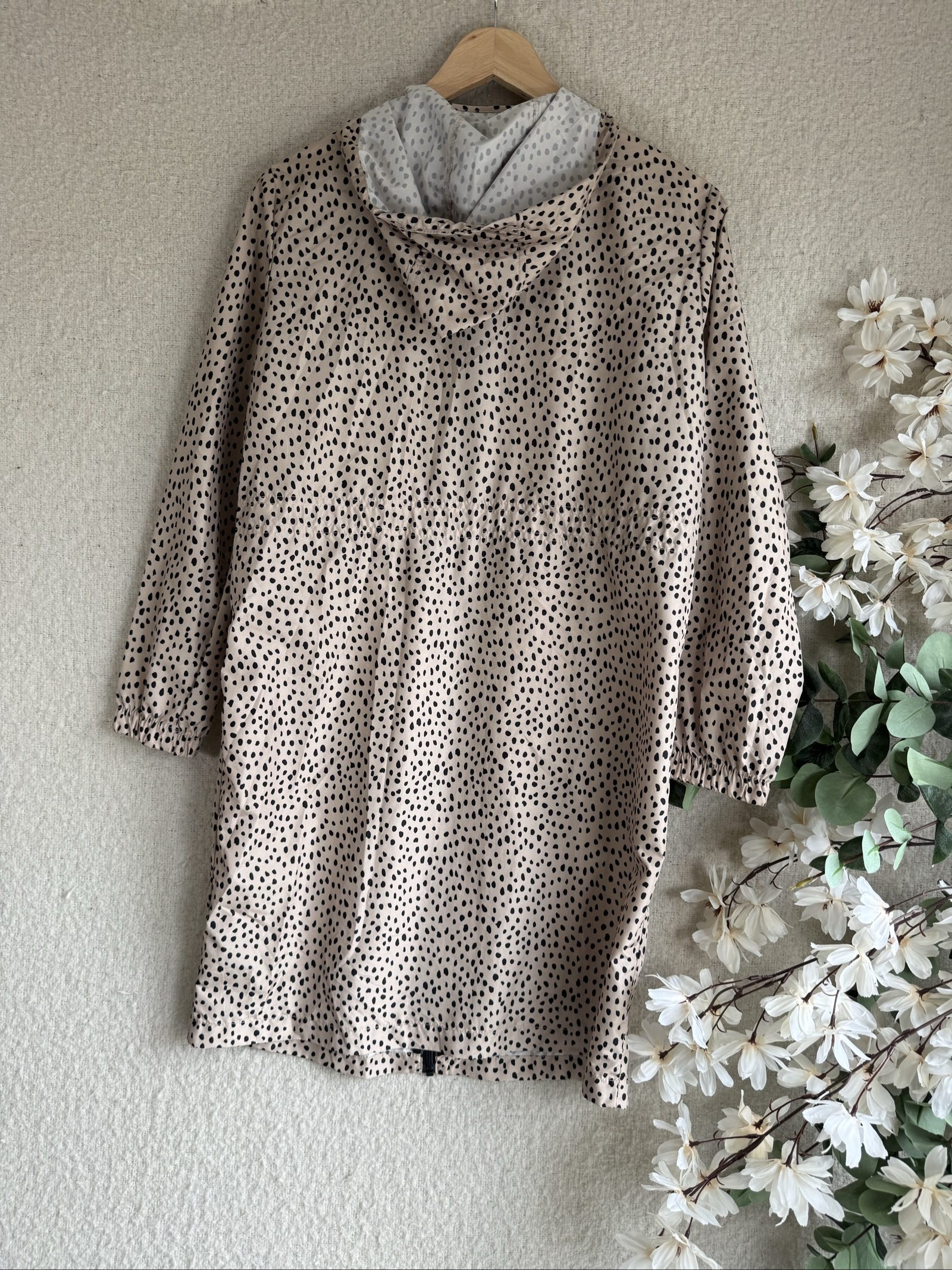Tu Beige & Black Polka Dot Hooded Raincoat Lightweight Jacket UK Small S image 5