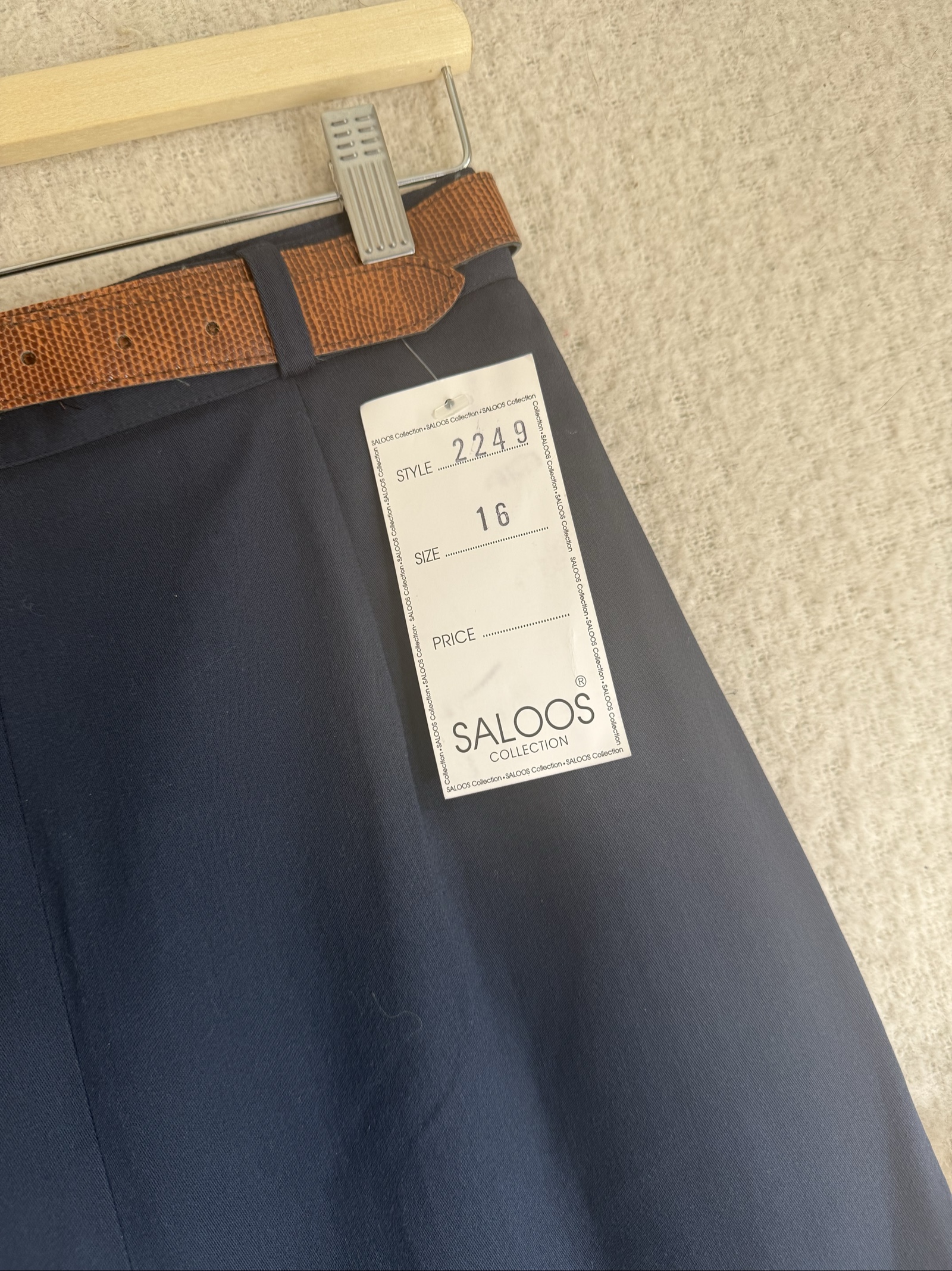 SALOOS Navy Pencil Skirt UK 16 with Brown Belt Classic Elegant Office Wear image 2