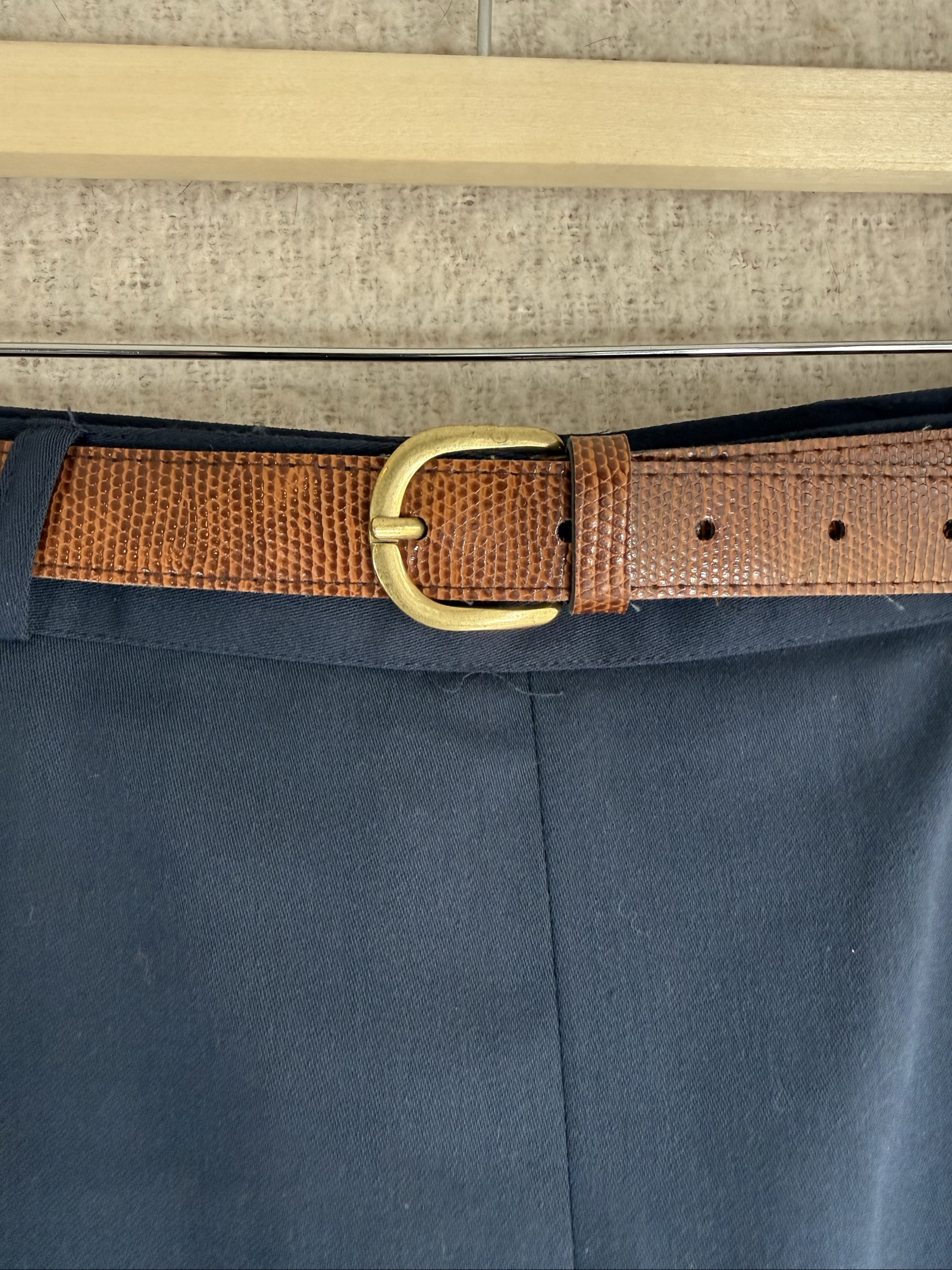 SALOOS Navy Pencil Skirt UK 16 with Brown Belt Classic Elegant Office Wear image 3