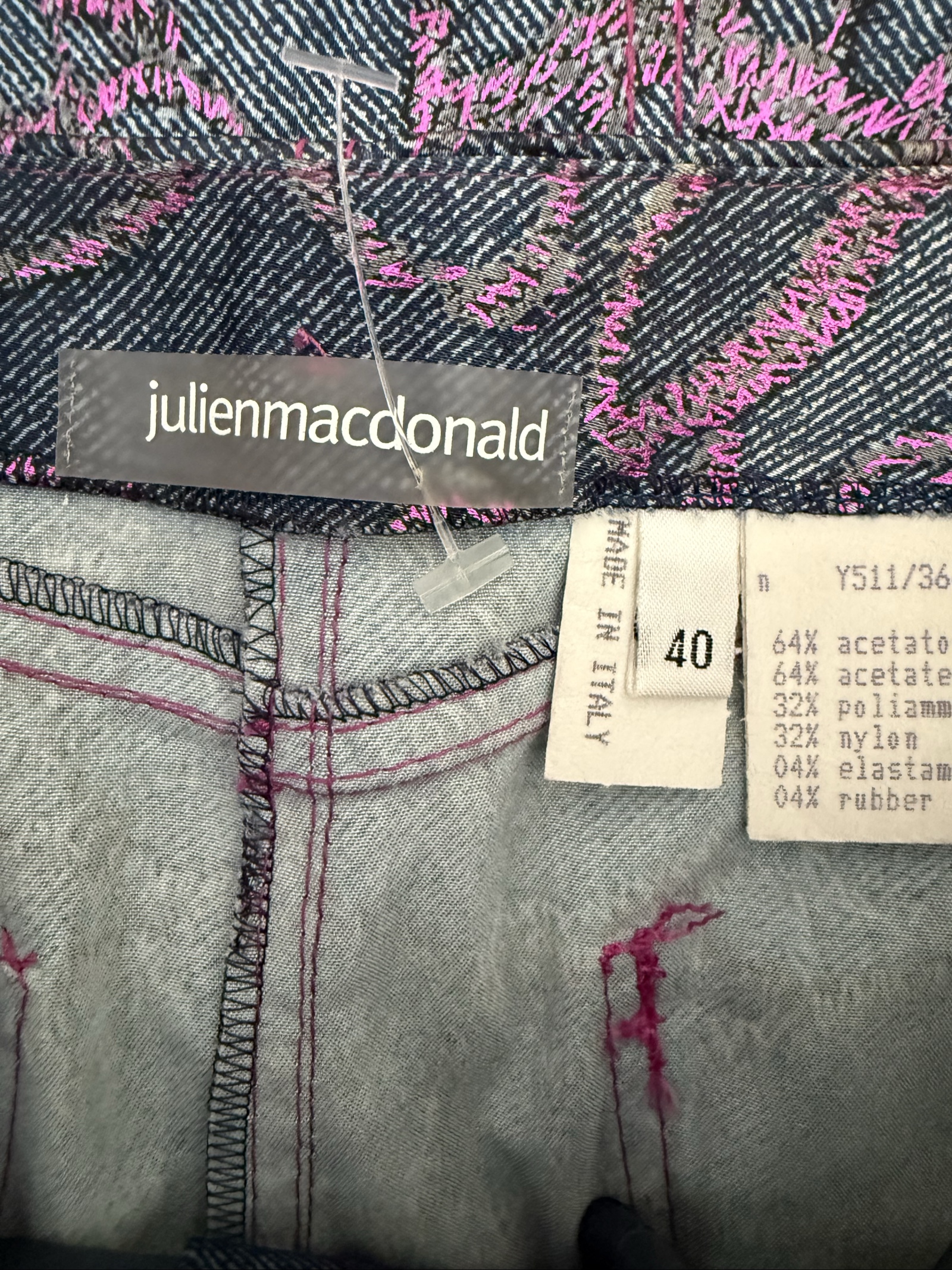 Julien Macdonald Purple Floral Denim Skirt UK 12 Stylish Midi Pencil Skirt image 3