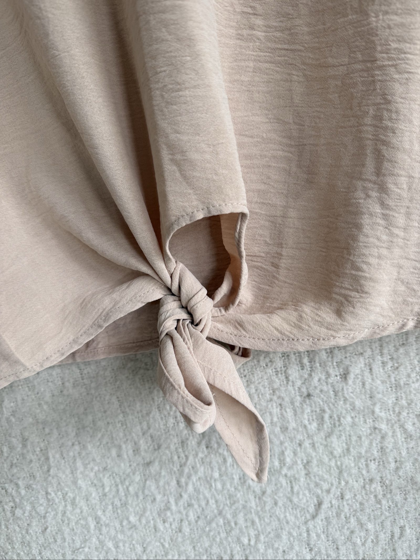 Shein Beige Knot Front Short Sleeve Top UK Small Chic Lightweight Blouse image 2