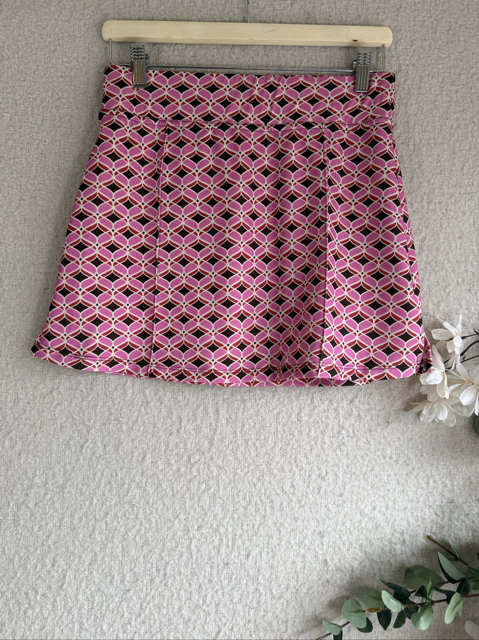 Bershka Pink Geo Print Mini Skirt UK M Stylish Casual Retro Patterned