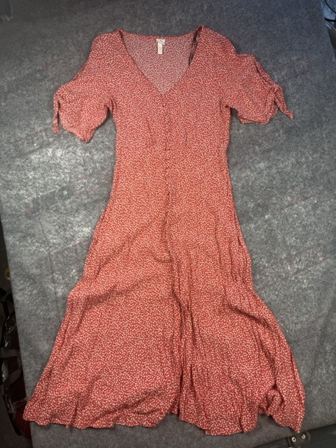 H&M Red Floral Midi Dress UK 14
