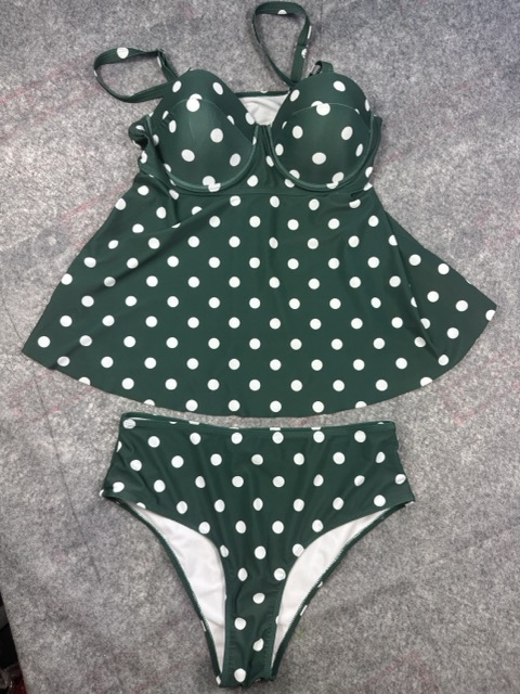 Unbranded Green & White Polka Dot Tankini Set 1XL