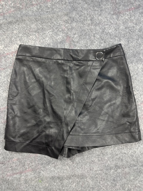 River Island Black Faux Leather Wrap Shorts UK 10