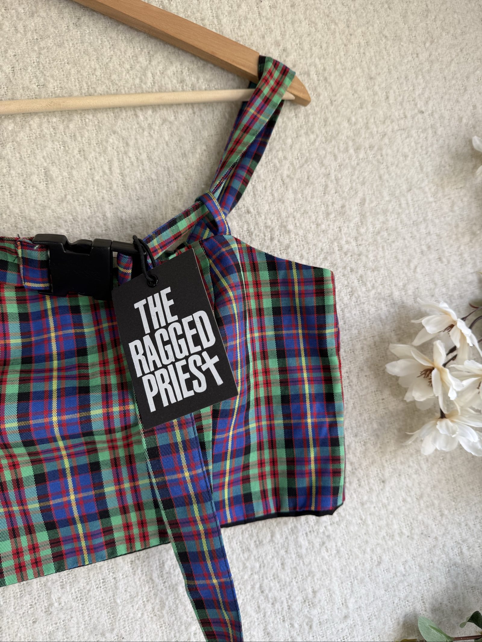 The Ragged Priest Green & Blue Tartan Crop Top UK Medium Trendy Buckle Detail image 2