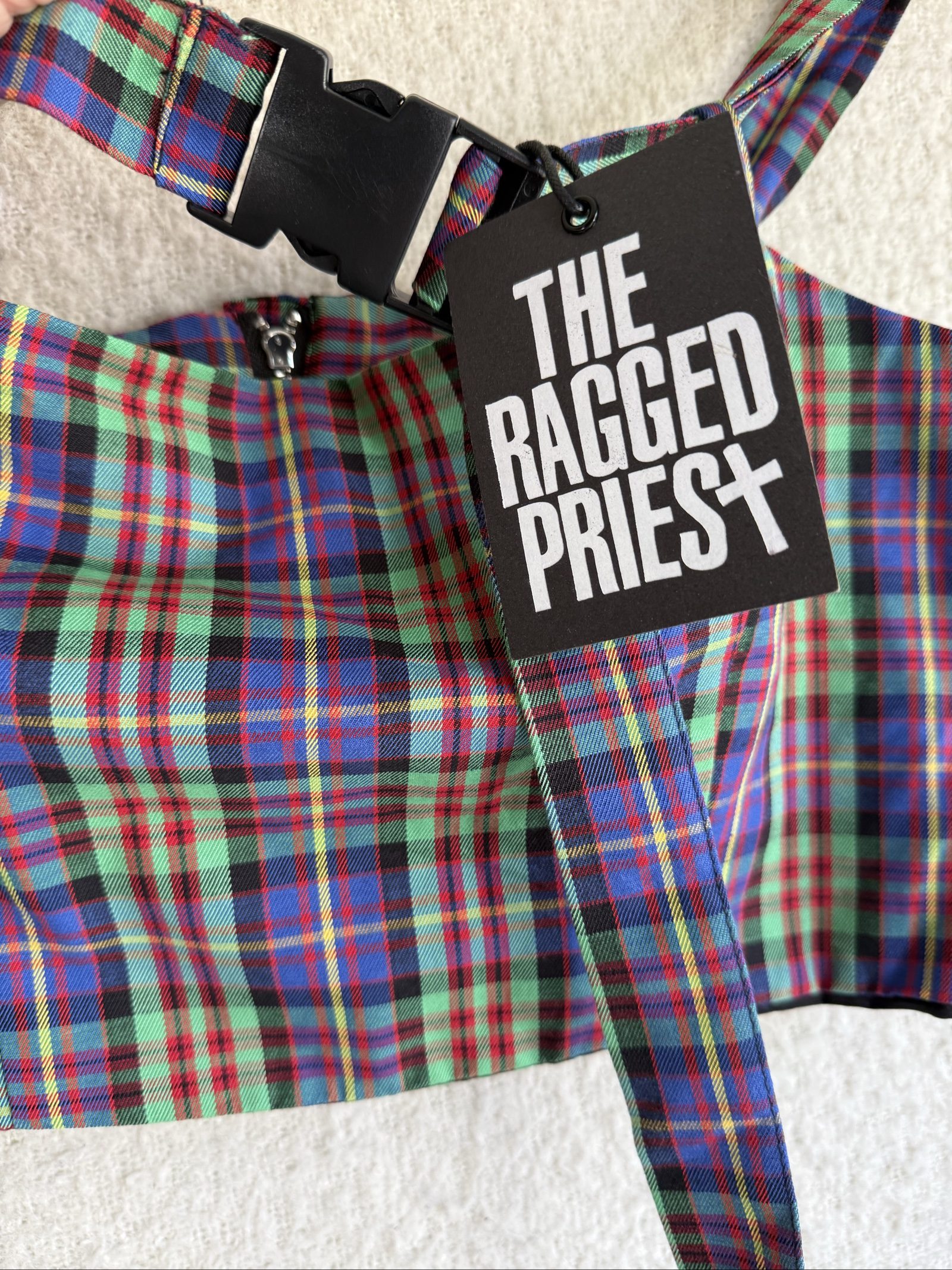 The Ragged Priest Green & Blue Tartan Crop Top UK Medium Trendy Buckle Detail image 4
