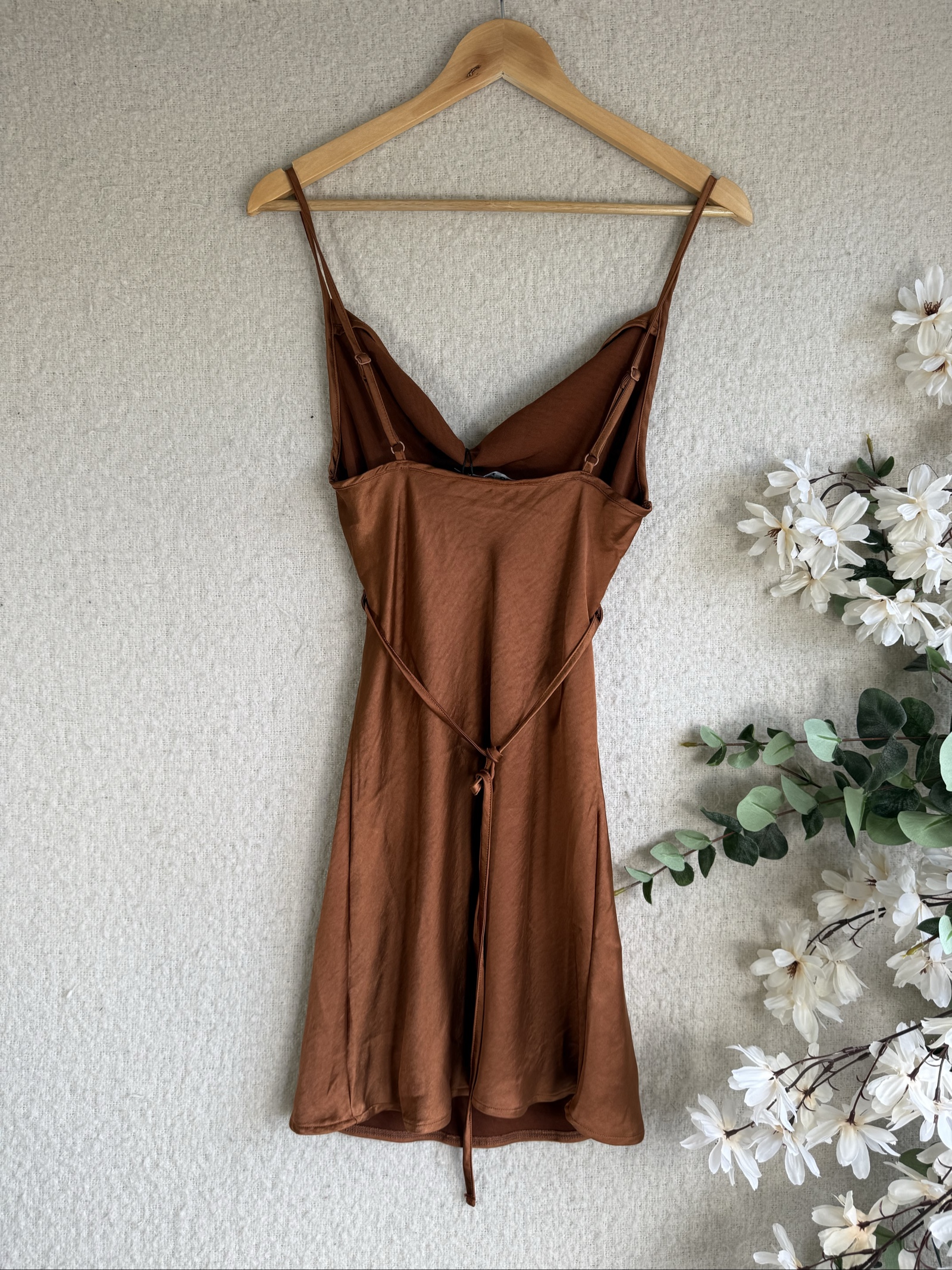 Motel Brown Cowl Neck Slip Dress UK XXS Satin Rust Elegant Summer Party image 5
