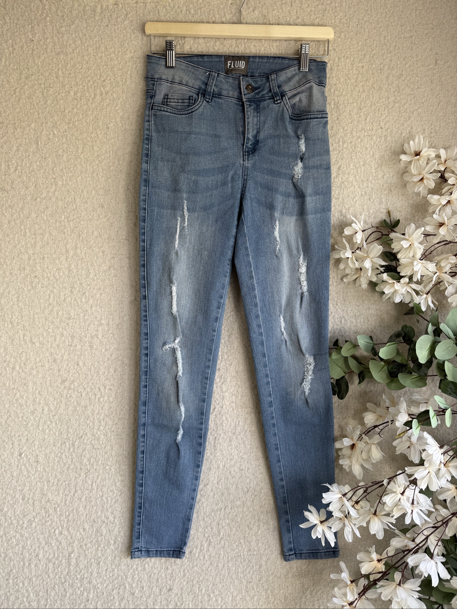 Fluid Blue Ripped Skinny Jeans UK 10 Stylish Distressed Denim Trousers
