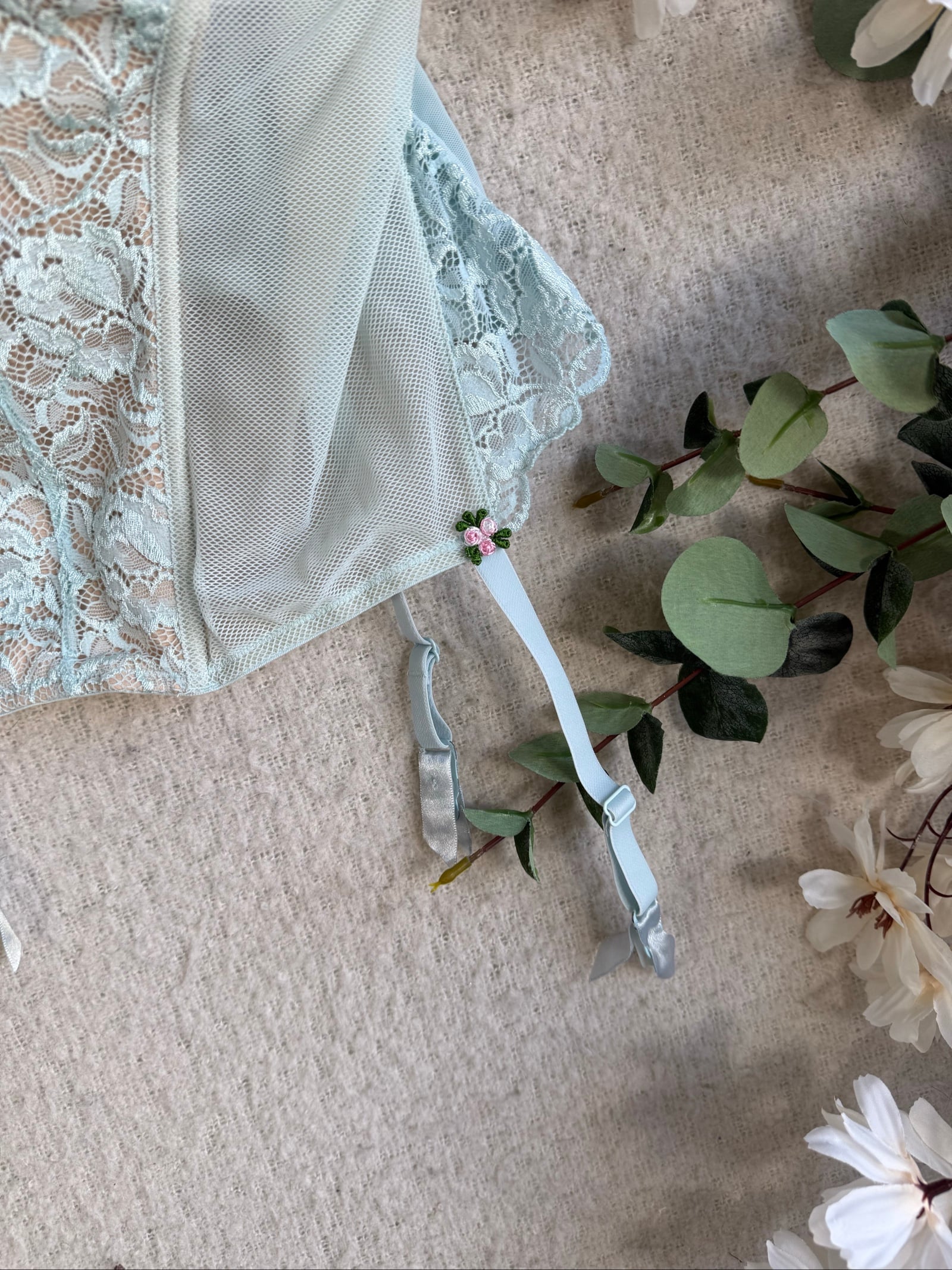 Blue Lace Corset Top 42F Floral Embroidered Bra with Adjustable Straps UK 42F image 3