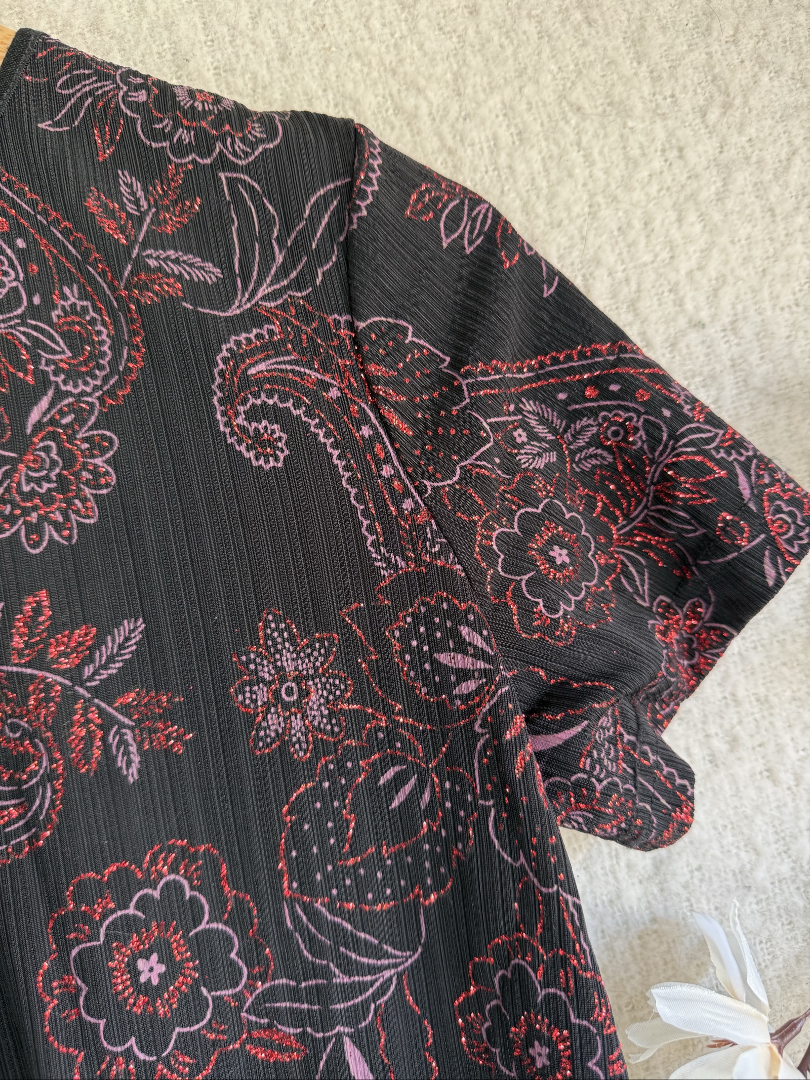 Anna Rose Black & Red Floral Paisley Print Short Sleeve Top UK M Stylish Blouse image 2