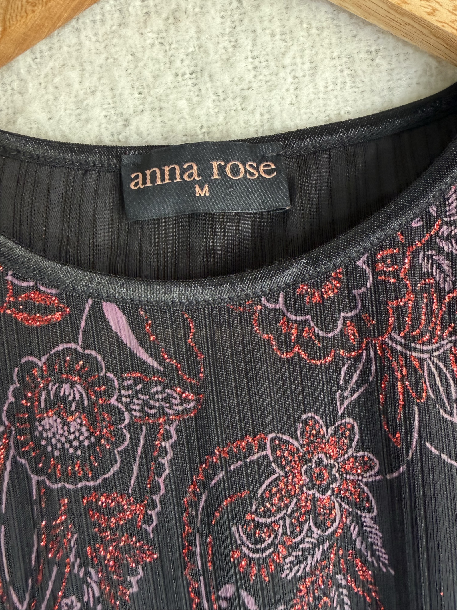 Anna Rose Black & Red Floral Paisley Print Short Sleeve Top UK M Stylish Blouse image 3
