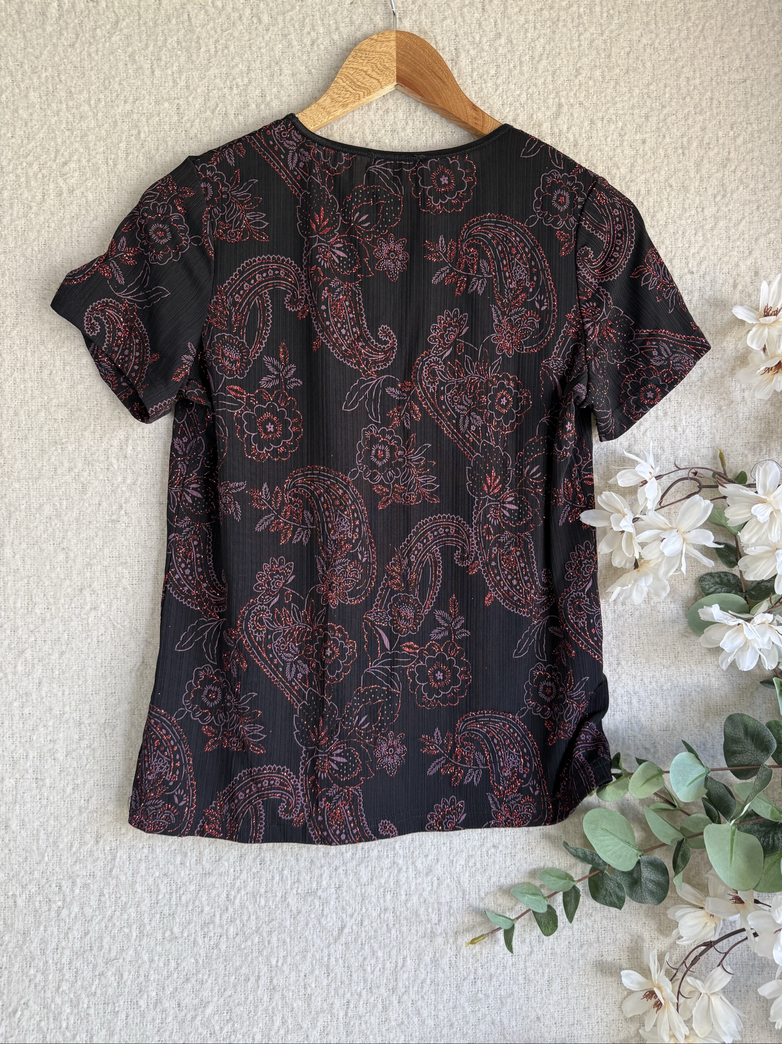Anna Rose Black & Red Floral Paisley Print Short Sleeve Top UK M Stylish Blouse image 4