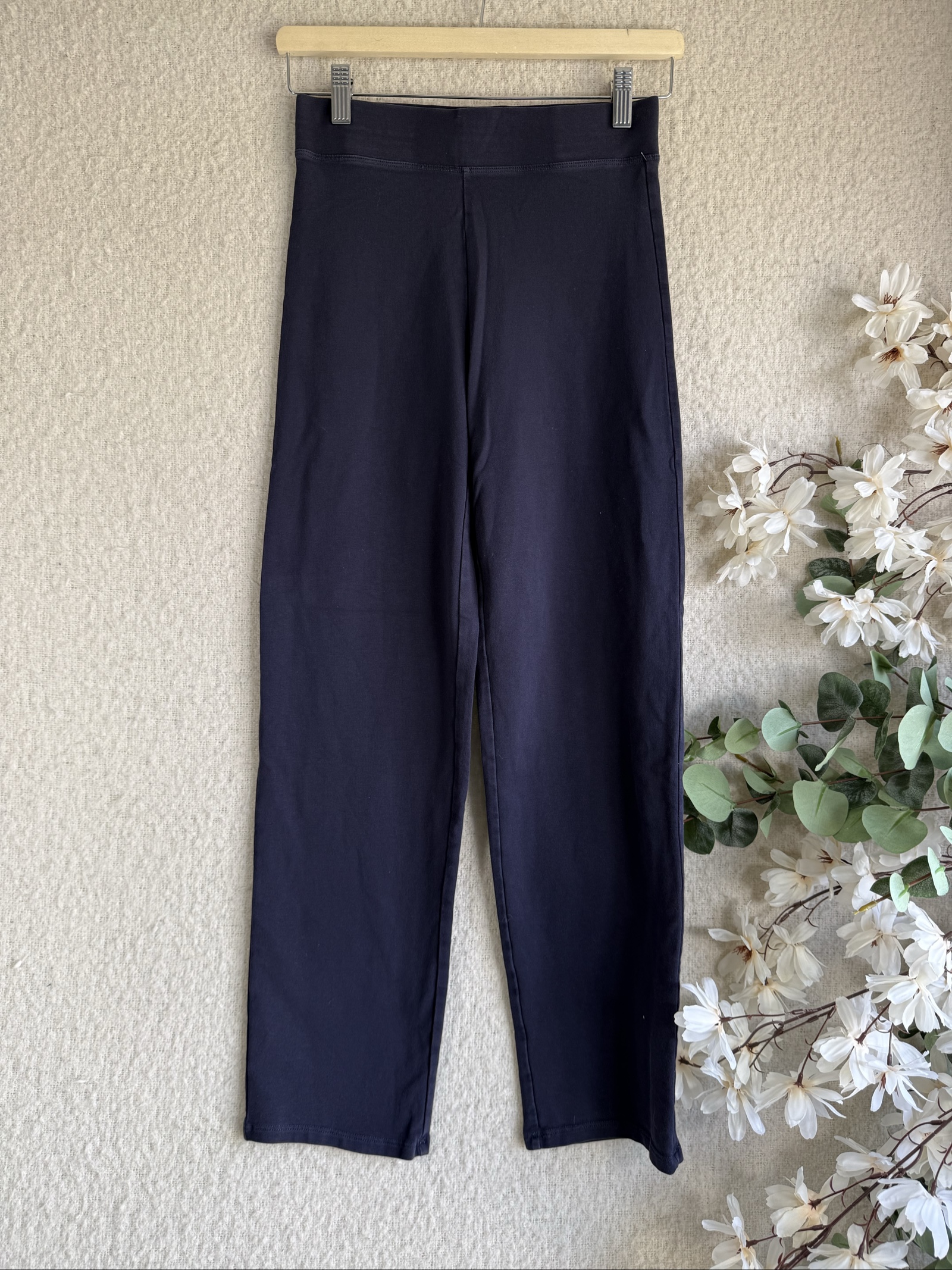 M&S Navy Blue Slim Fit Cotton Blend Trousers UK 6 Stylish Casual Bottoms