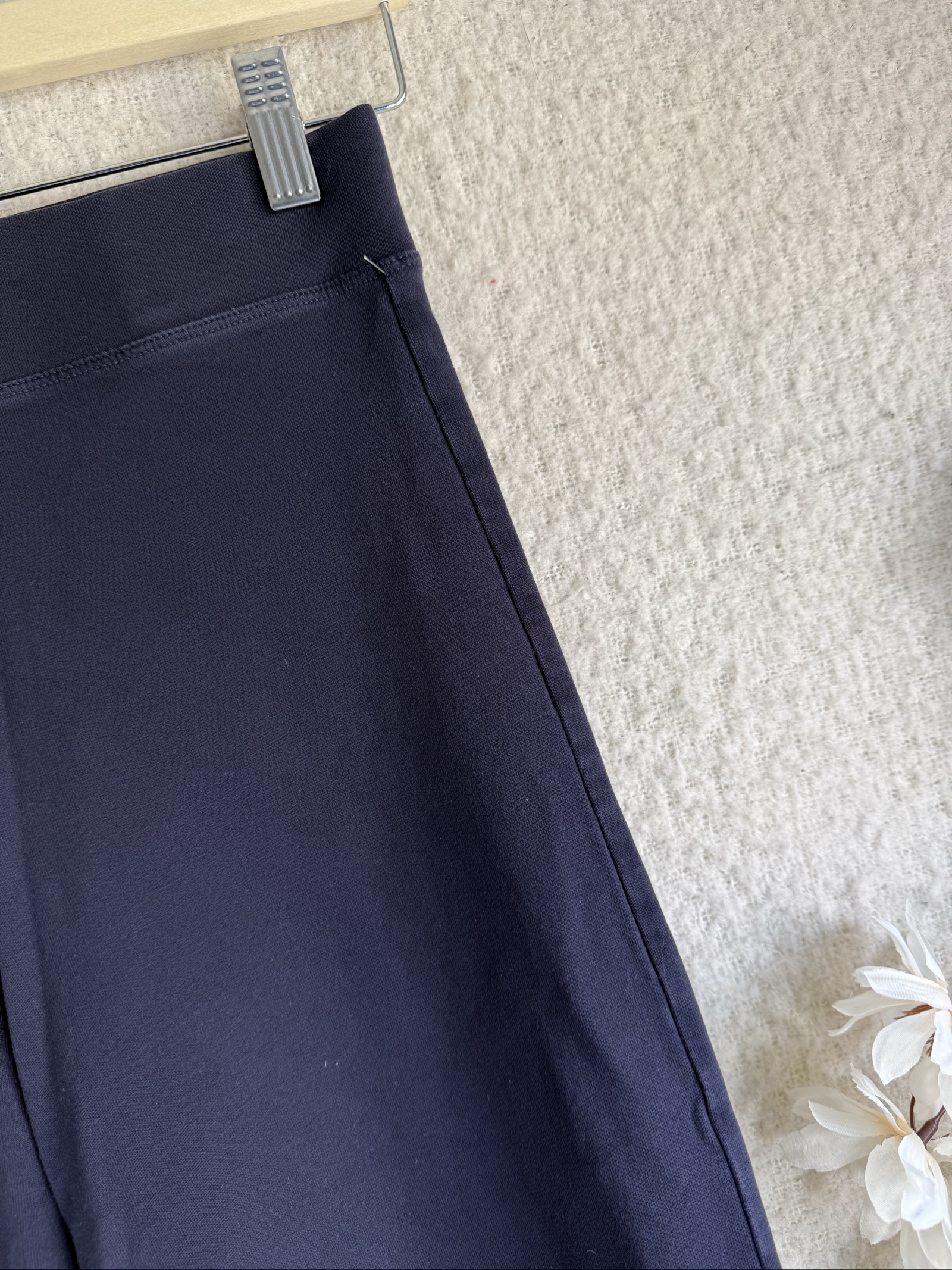 M&S Navy Blue Slim Fit Cotton Blend Trousers UK 6 Stylish Casual Bottoms image 2