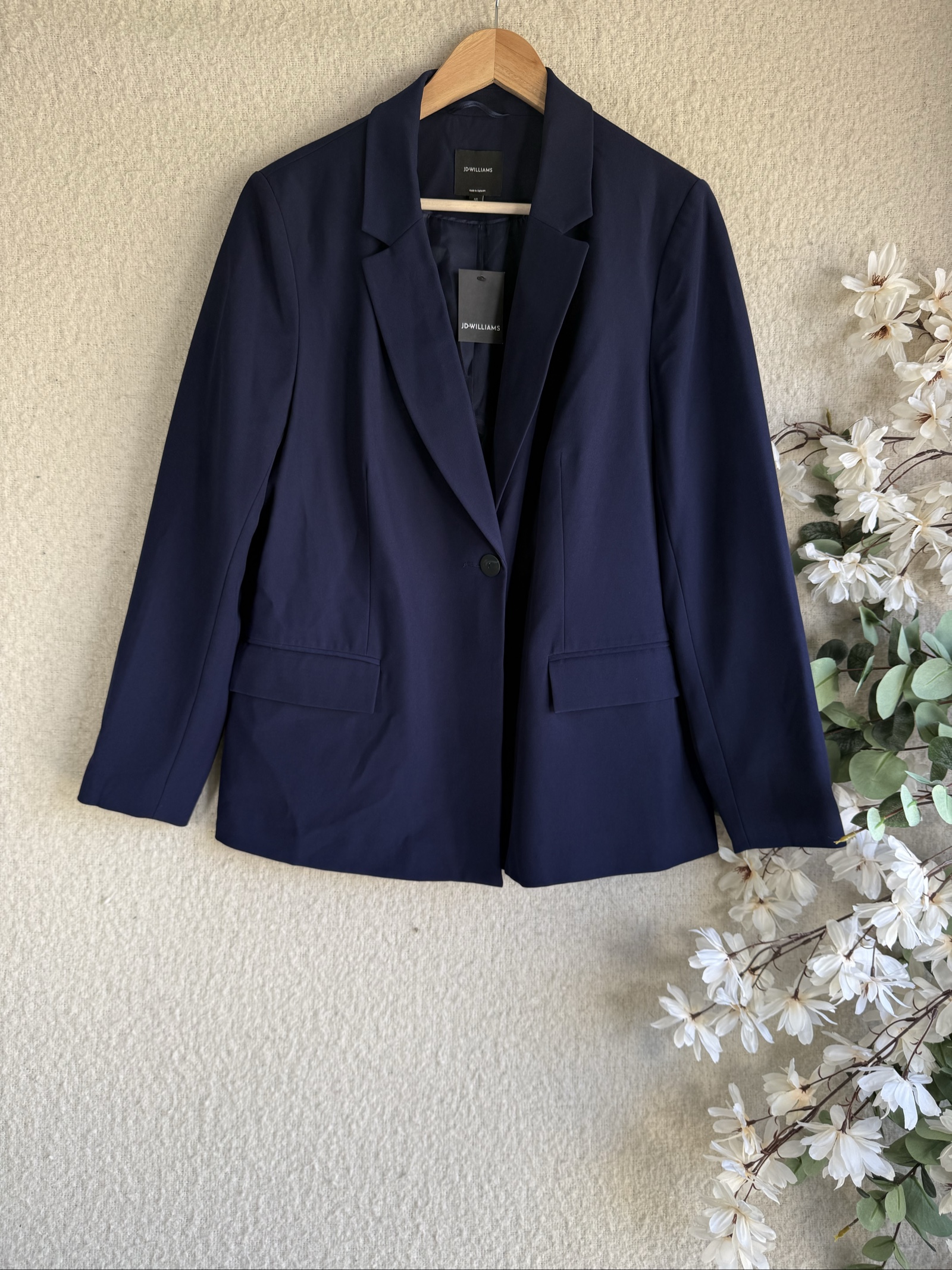 JD Williams Navy Blue Classic Tailored Blazer UK 16 Single Button Smart Jacket