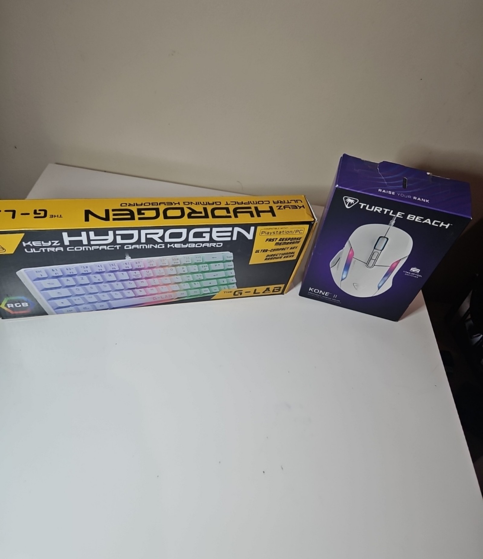 G-Lab White Hydrogen Ultra Compact Keyboard & Turtle Beach Kone II White RGB Mouse image 2