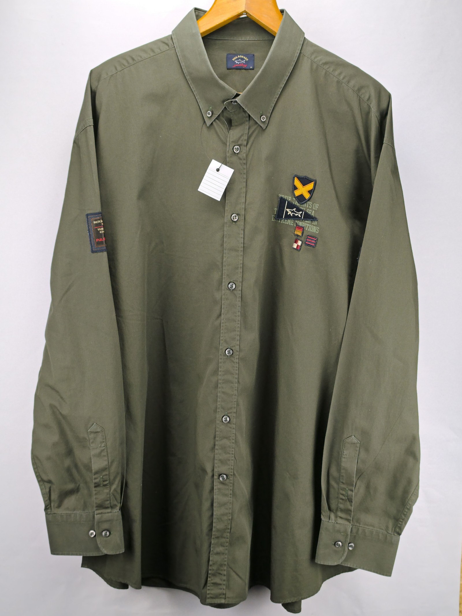 Paul & Shark Green Button-Down Shirt Size 50 Embroidered Patches
