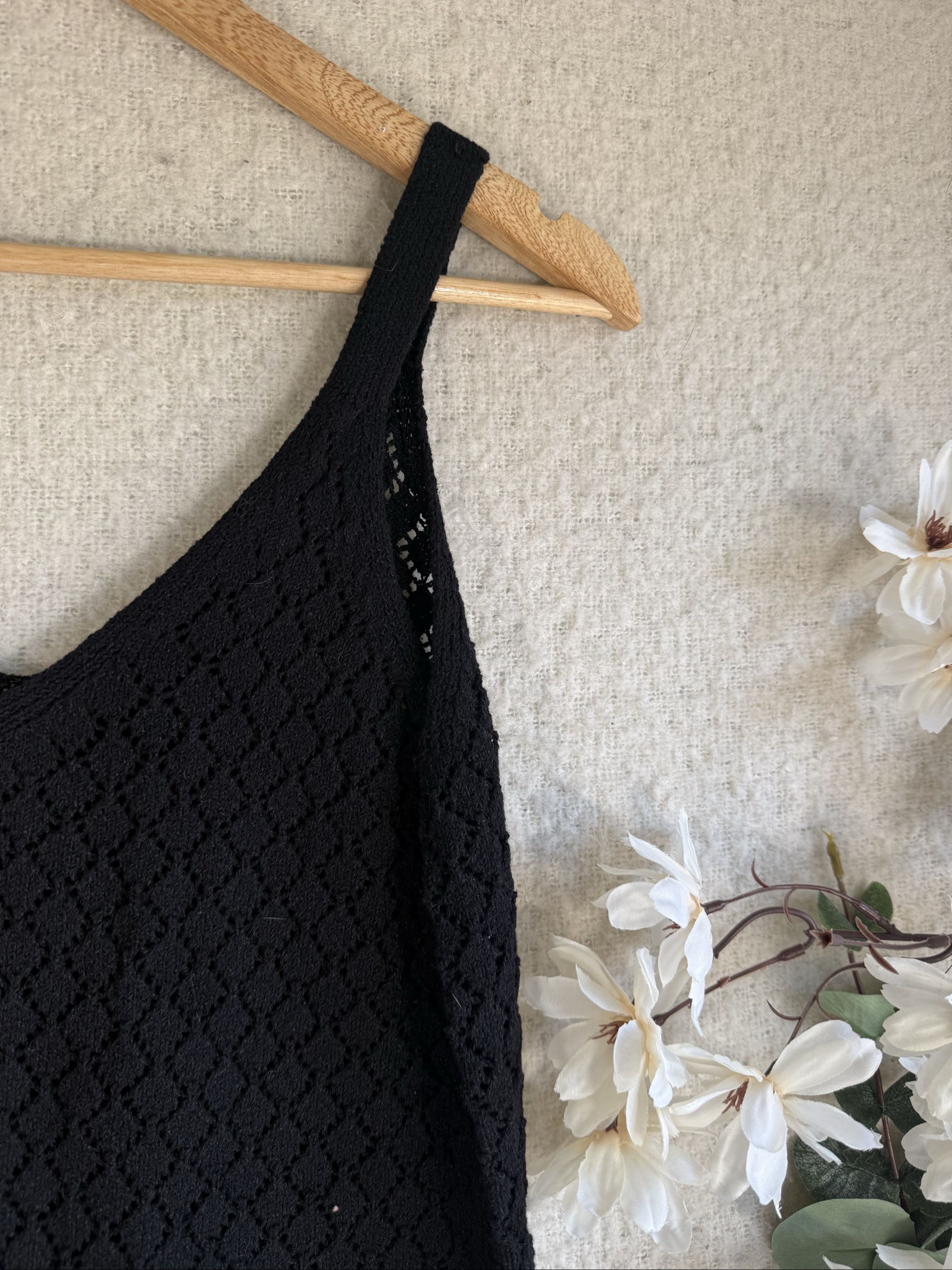 Primark Black Crochet Knit Cami Top UK 8 Stylish Lightweight Sleeveless Vest image 2