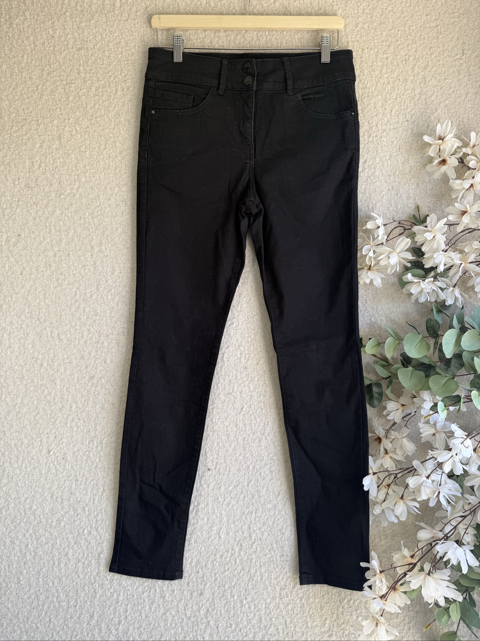 Black Skinny Waist Enhancer Jeans Women's Size UK 10 Long Stretch Denim Pants