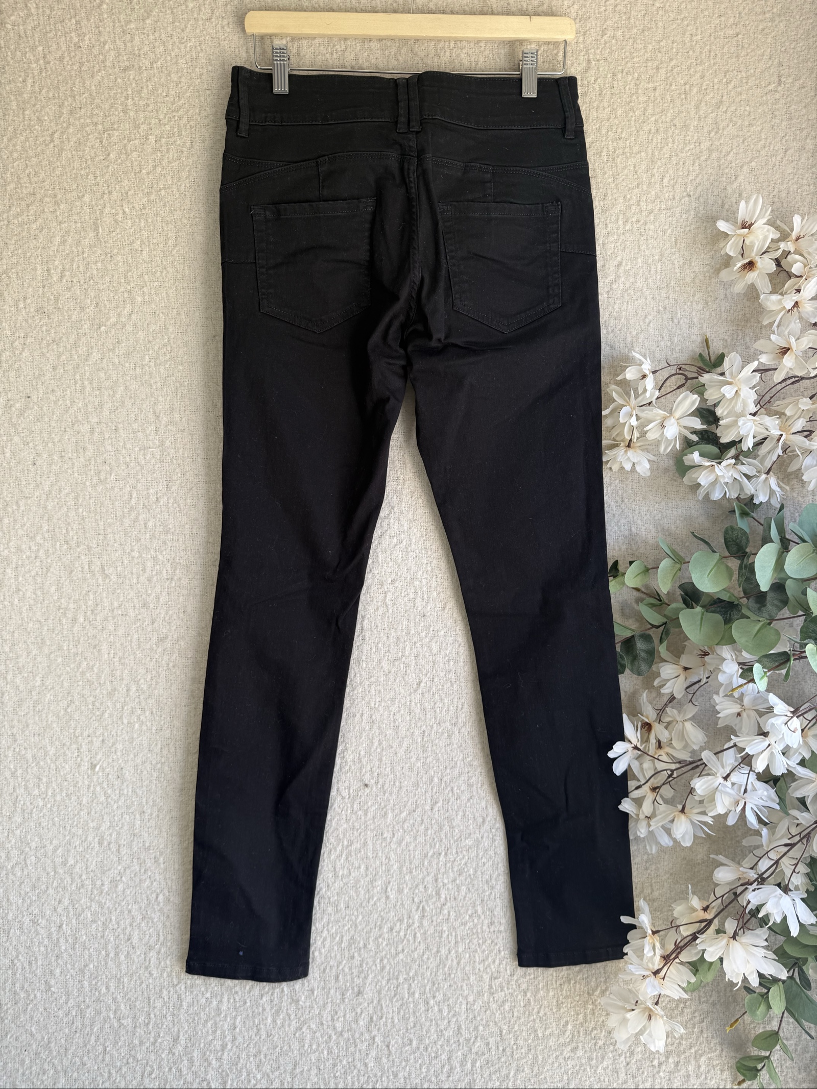 Black Skinny Waist Enhancer Jeans Women's Size UK 10 Long Stretch Denim Pants image 5