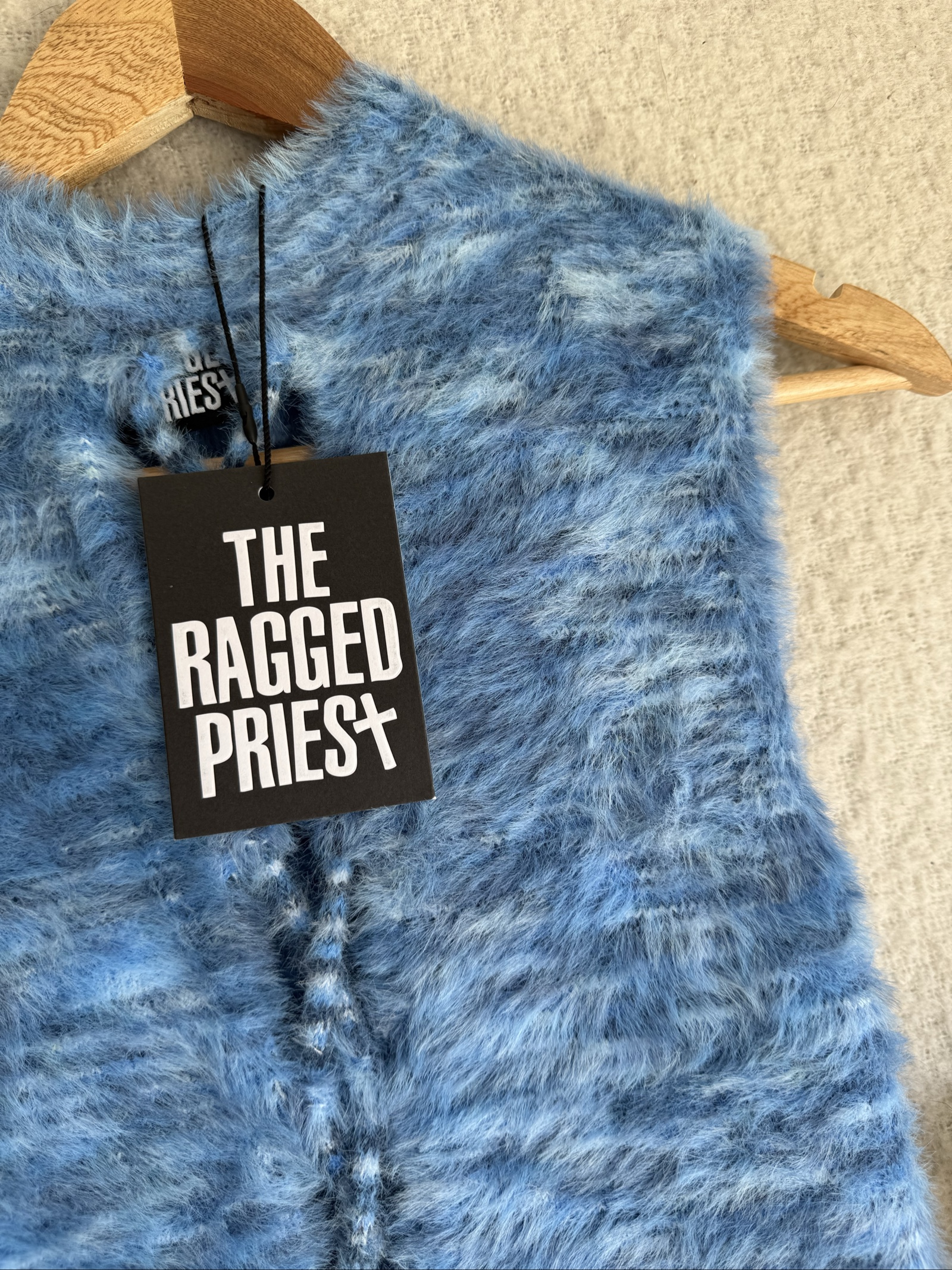 The Ragged Priest Blue Eyelash Lace Up Vest Top UK 14 Soft Knitwear Stylish image 2