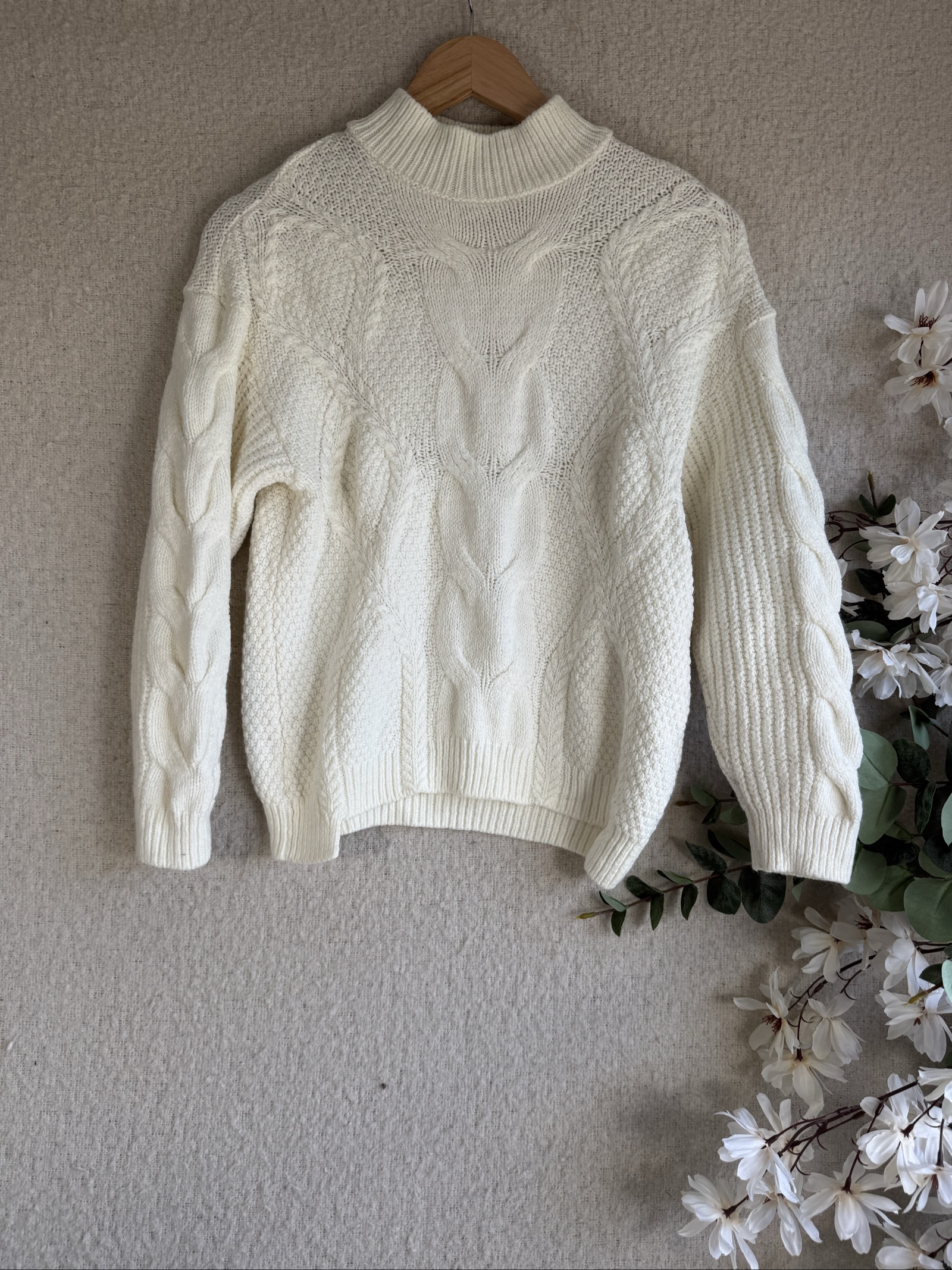 NA-KD Cream Cable Knit Oversized Sweater XS Soft Warm Casual Jumper