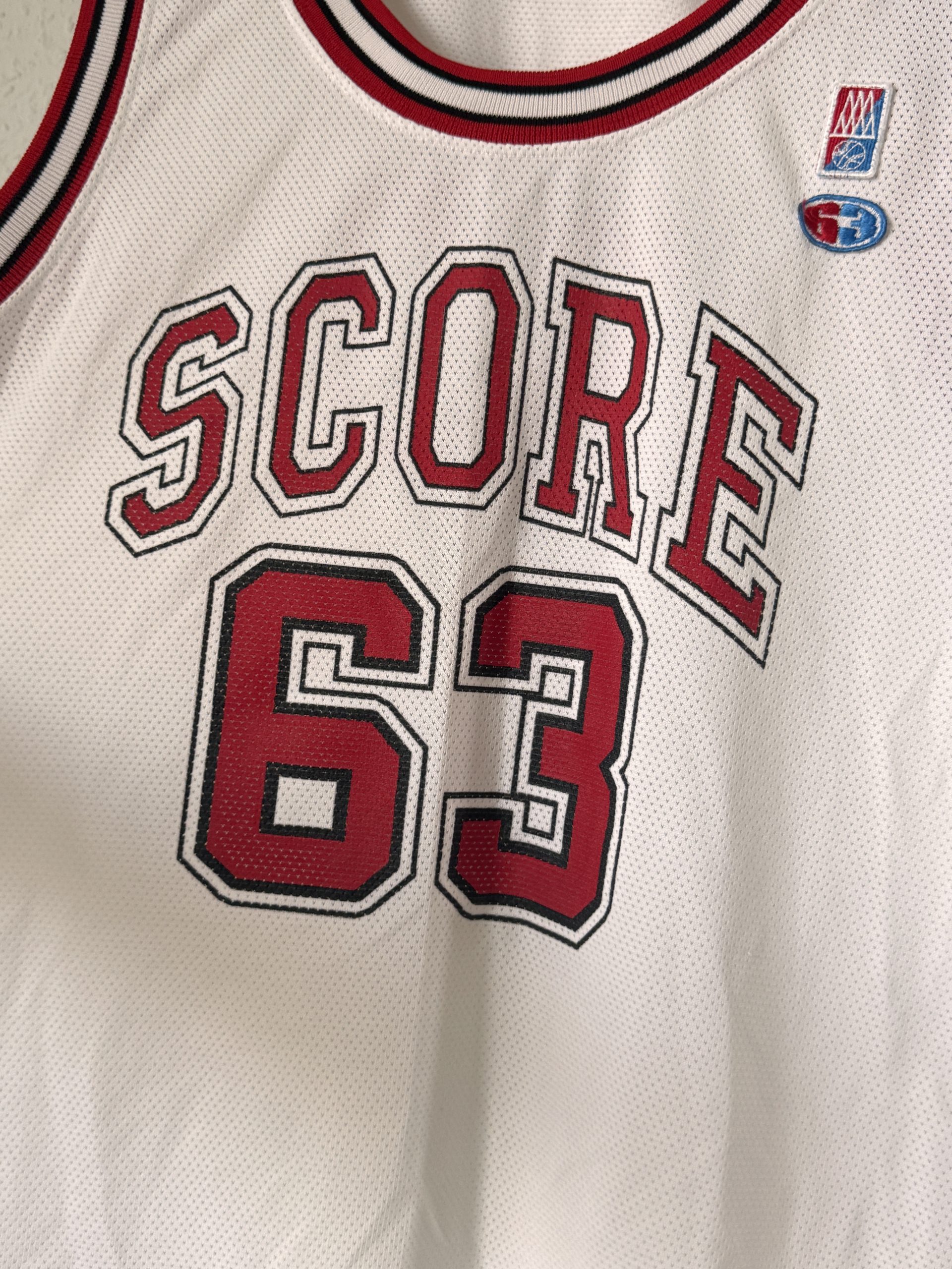 Restricted White & Red Score 63 Basketball Jersey XL 2910 image 6