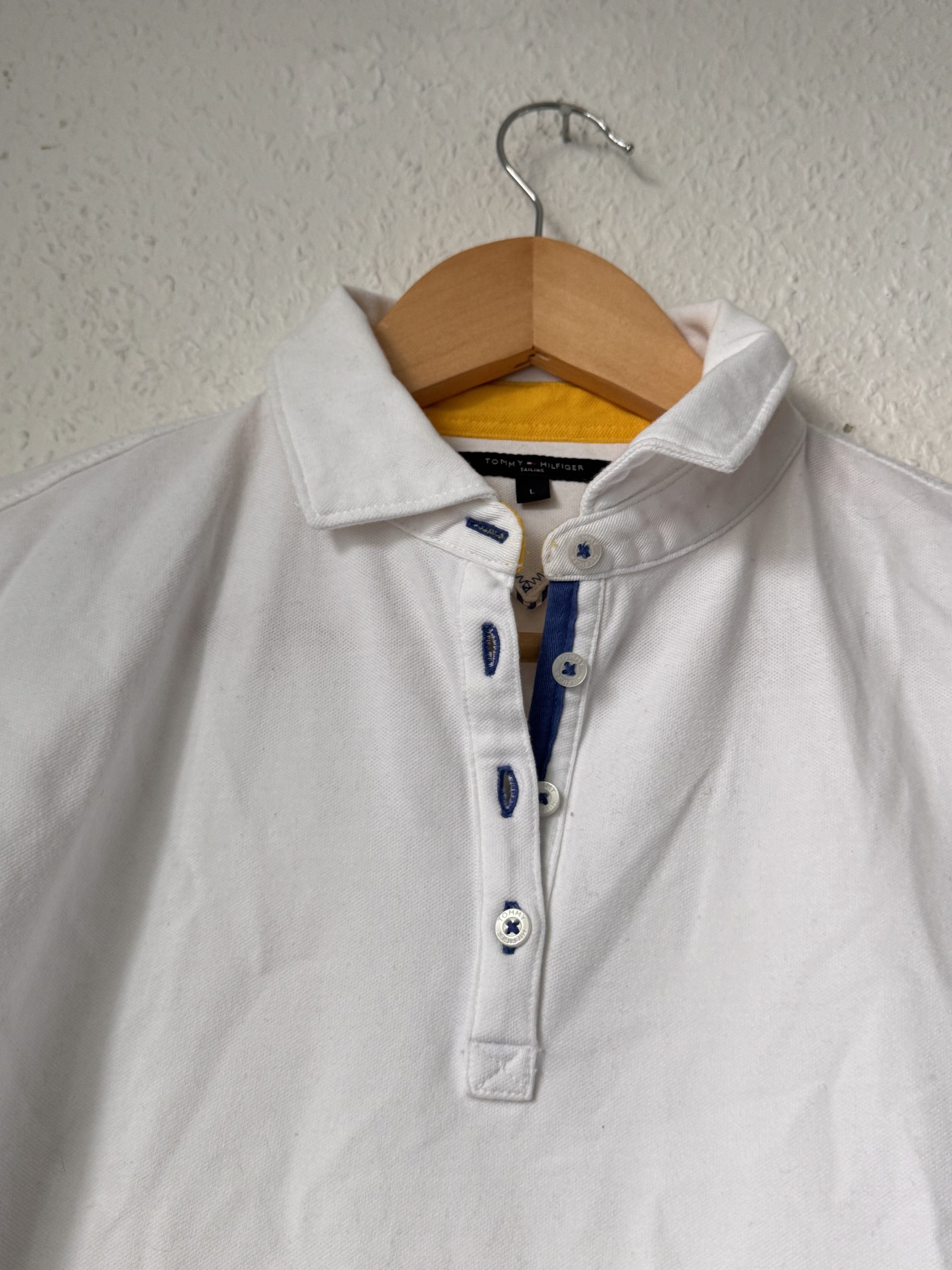 Tommy Hilfiger White & Navy Polo Shirt Size L 85 Patch 2911 image 6