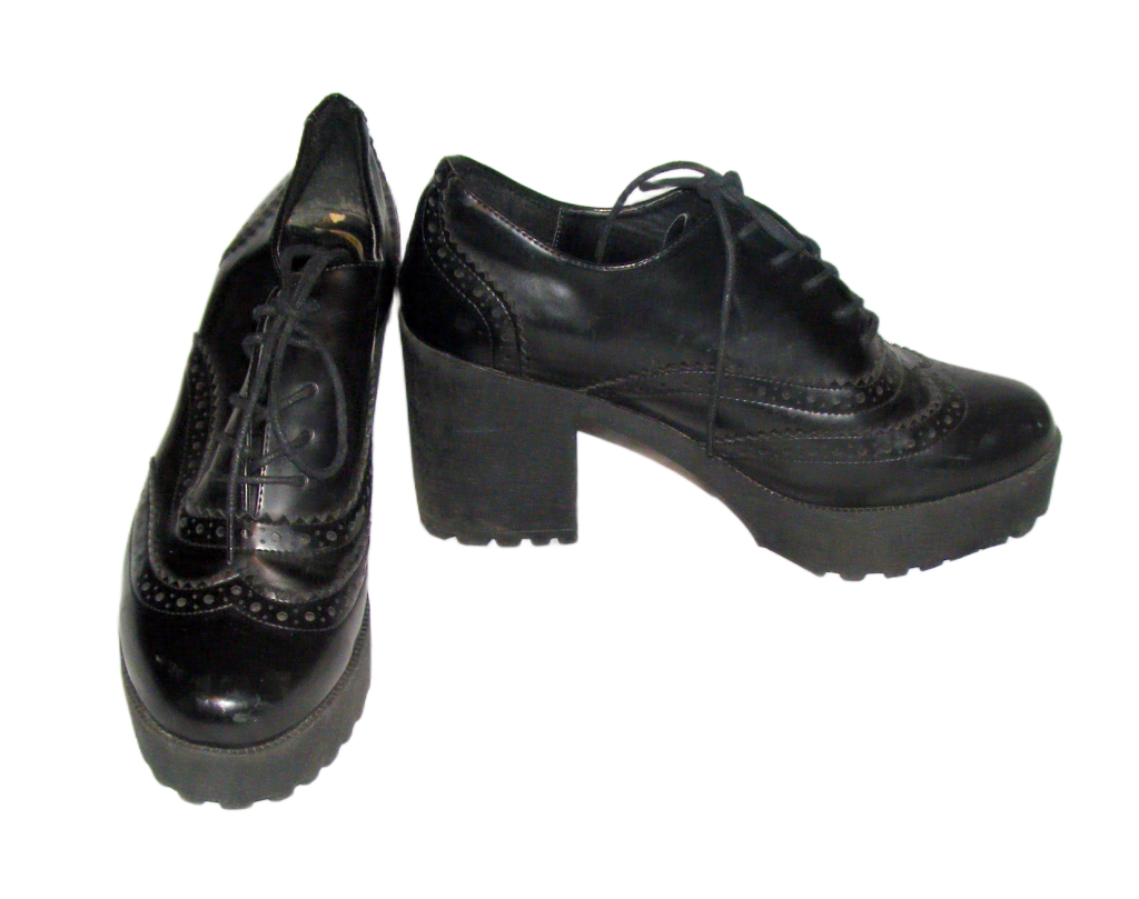River Island platform brogue shoes size 8 lace up high chunky heel black faux leather