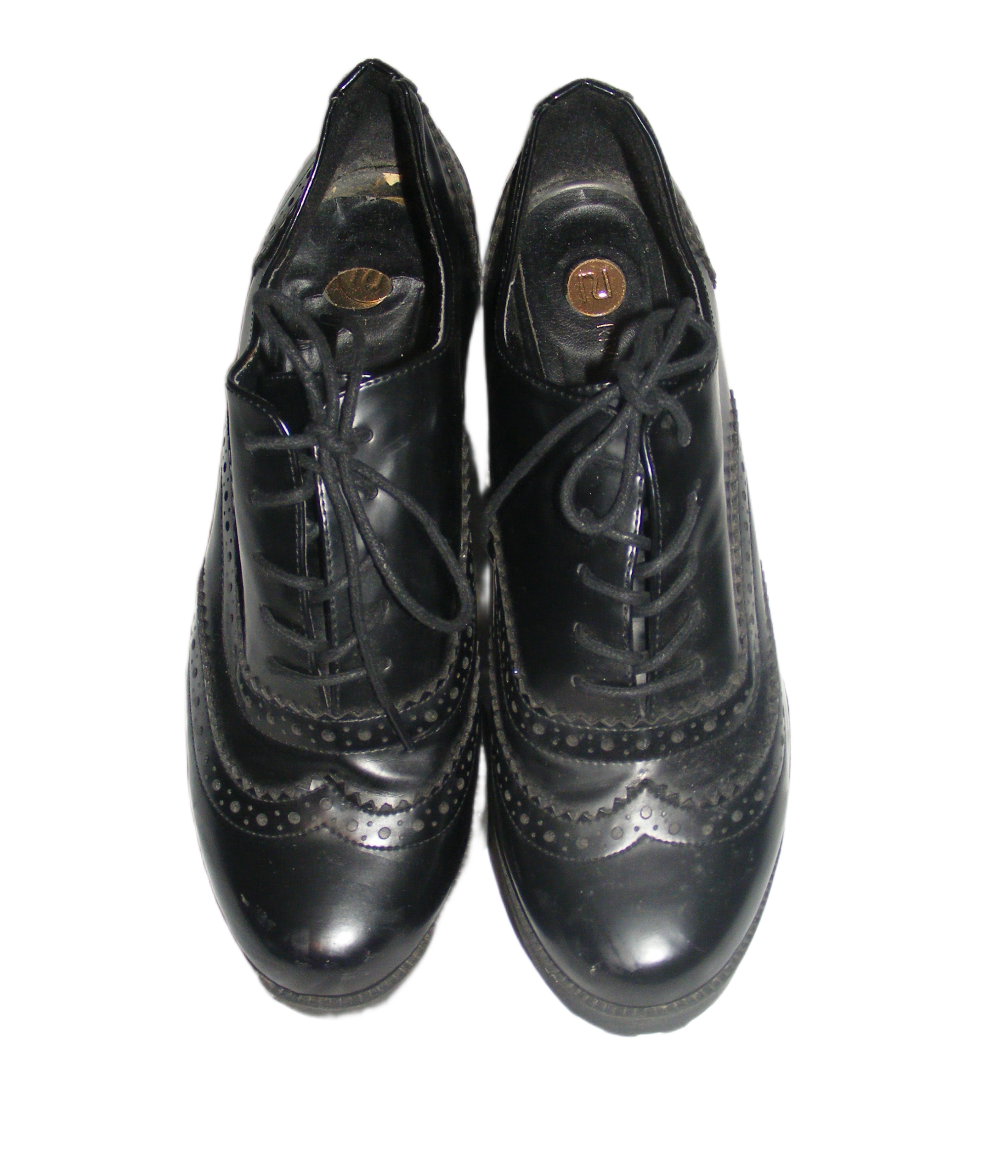 River Island platform brogue shoes size 8 lace up high chunky heel black faux leather image 2