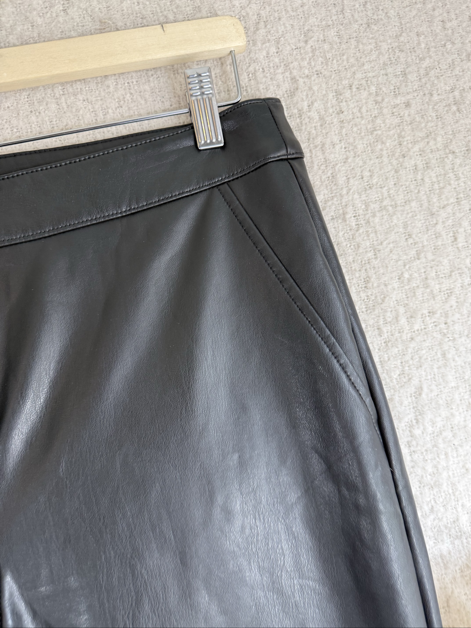 F&F Black Faux Leather Slim Fit Trousers UK 14 Classic Style Pants image 2