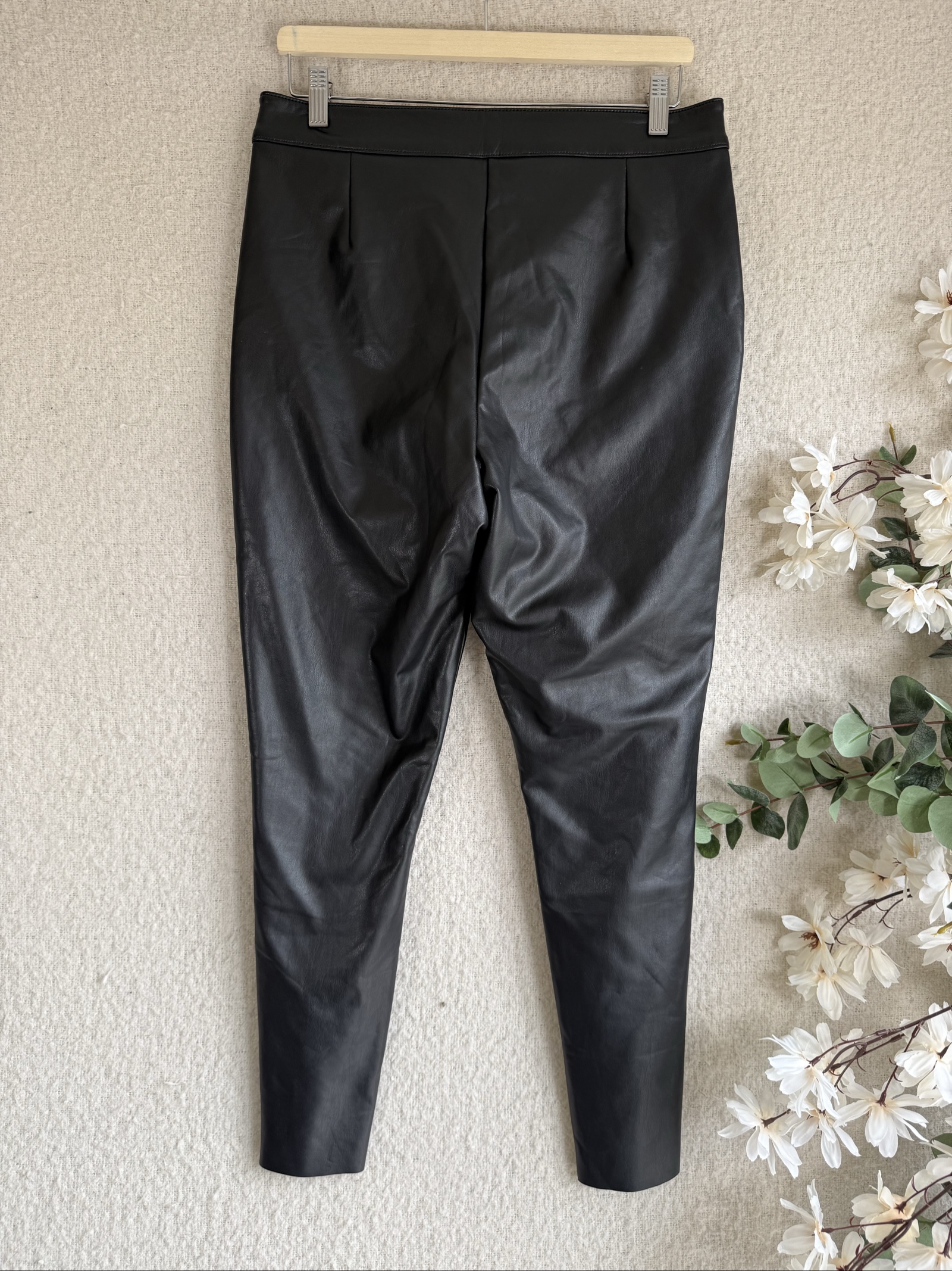 F&F Black Faux Leather Slim Fit Trousers UK 14 Classic Style Pants image 5