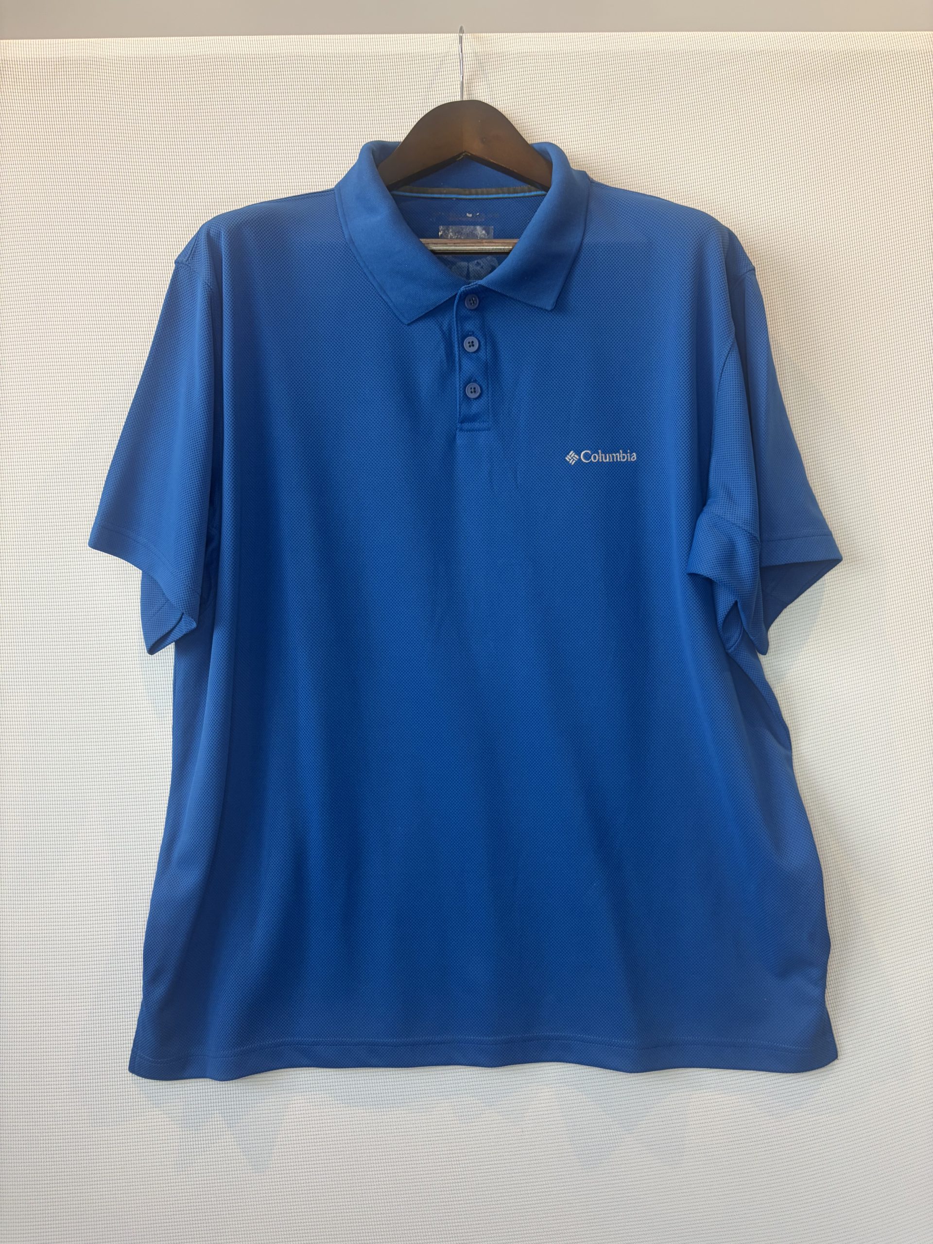 Columbia Polo Shirt Mens XL Royal Blue Performance 100% Polyester Short Sleeve Mesh Omni Wick