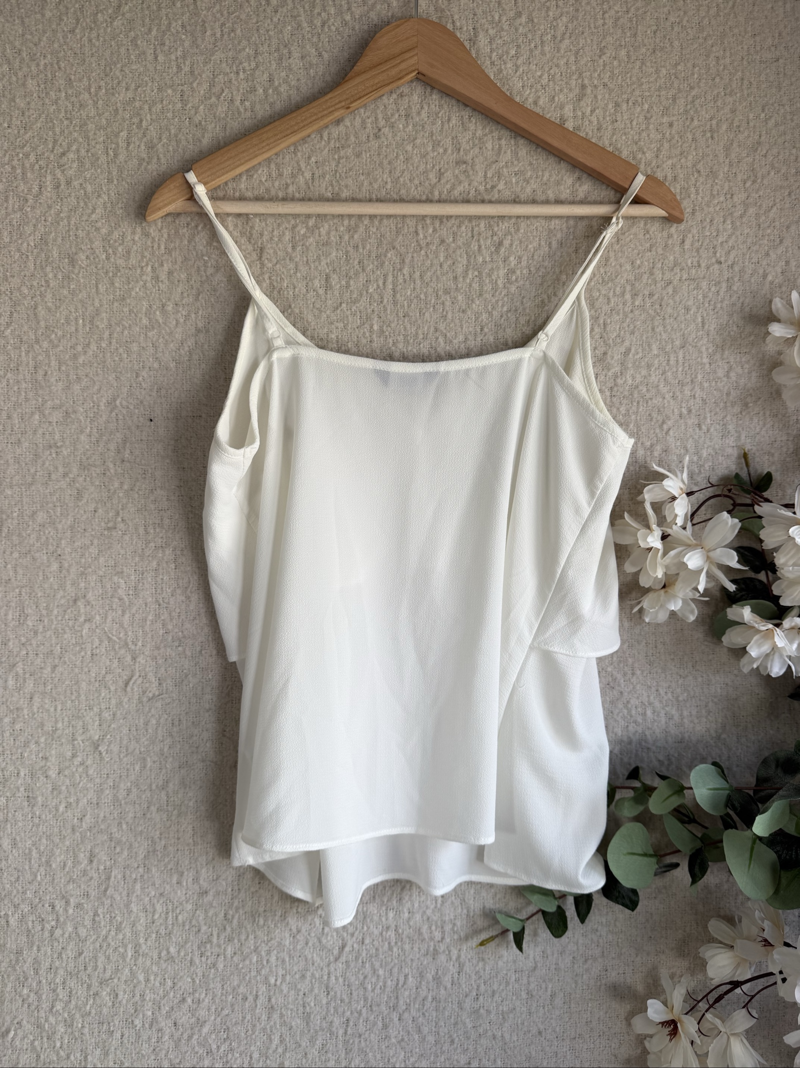 F&F White Spaghetti Strap Summer Cami Top UK 14 Chiffon Tie Front Layered image 4