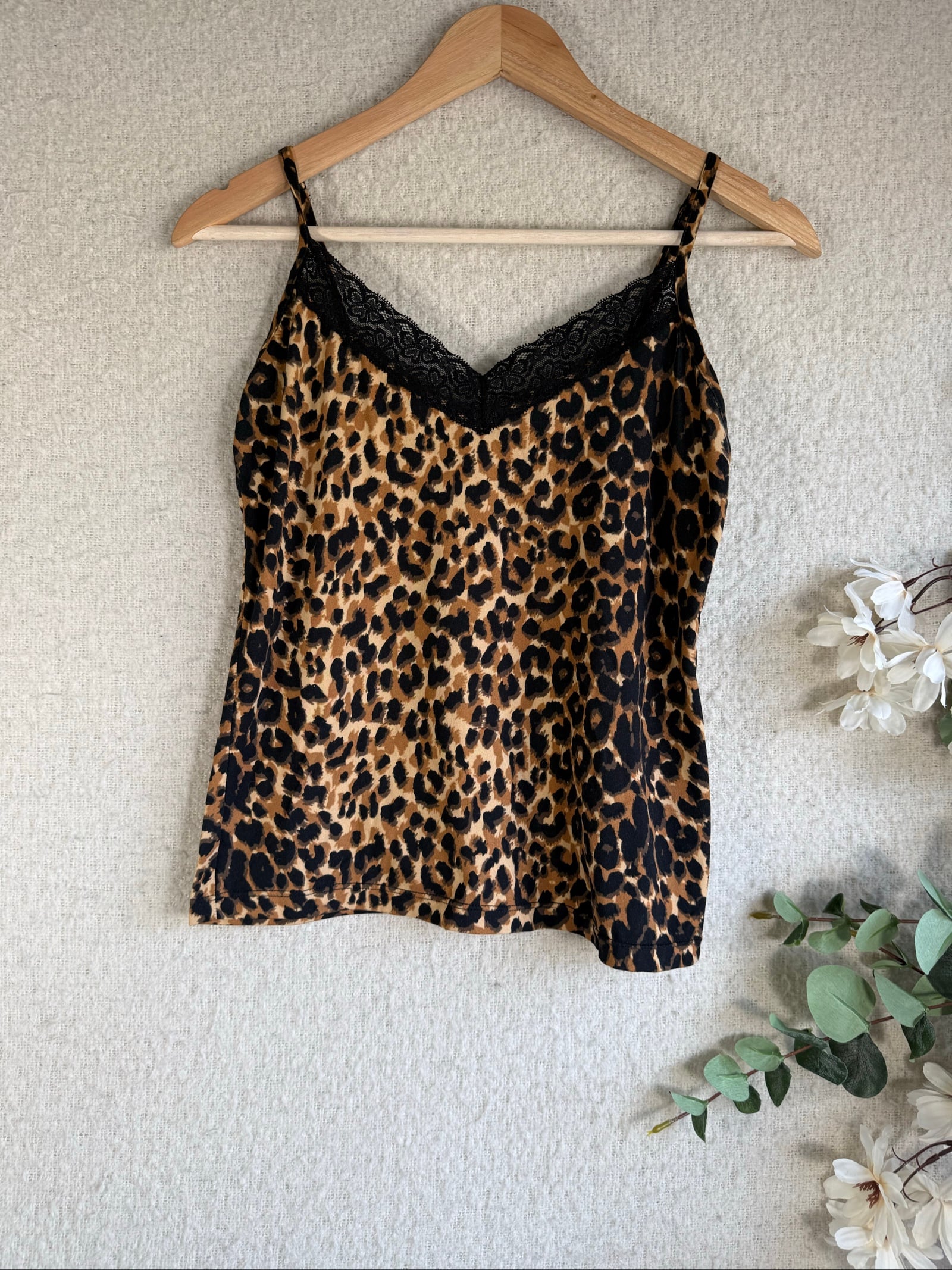 Belle Vere Notte Brown & Black Leopard Print Lace Trim Vest Top Small