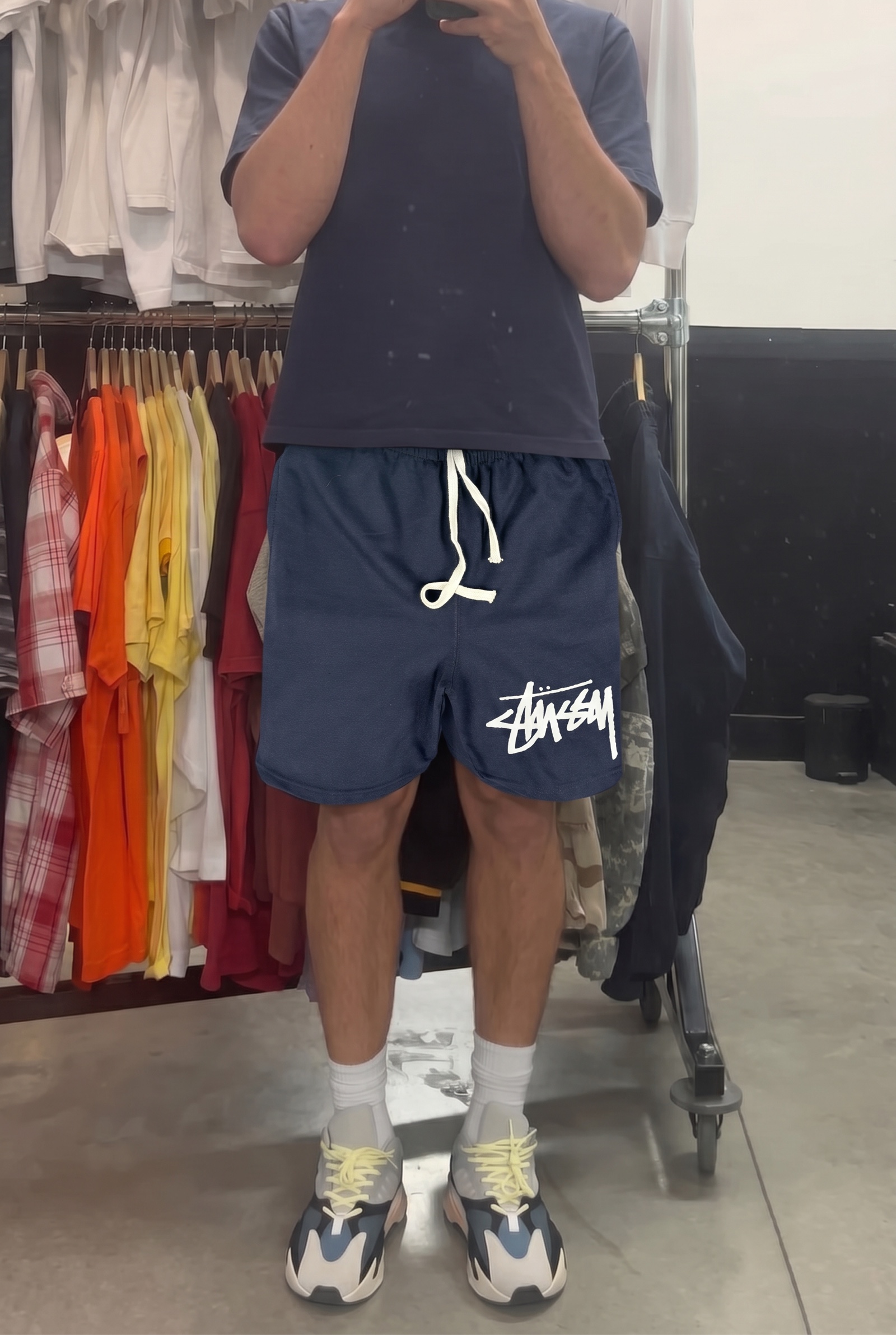 Stüssy Navy Shorts Large mit Logo Print
