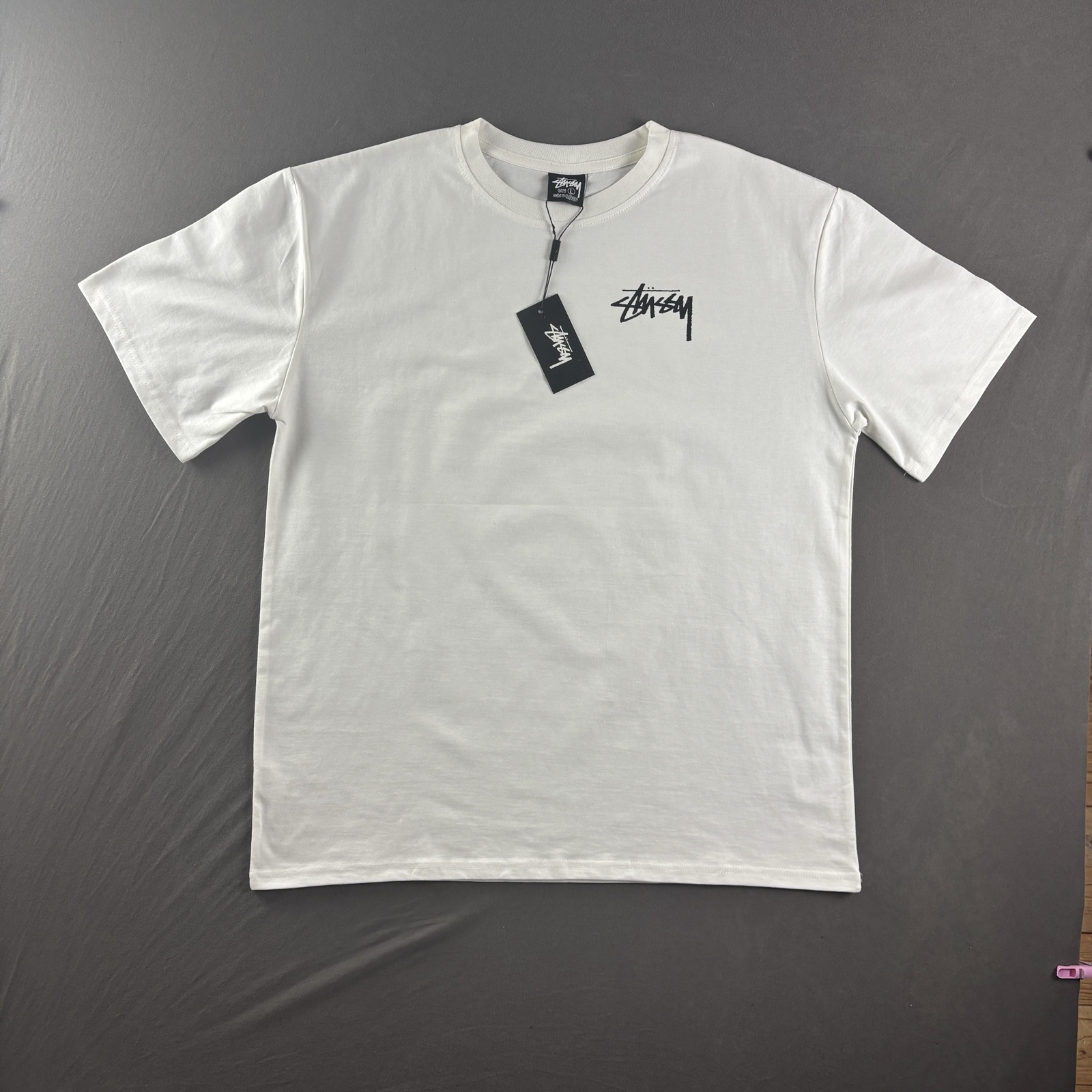 Stussy White Logo Print T-Shirt Large