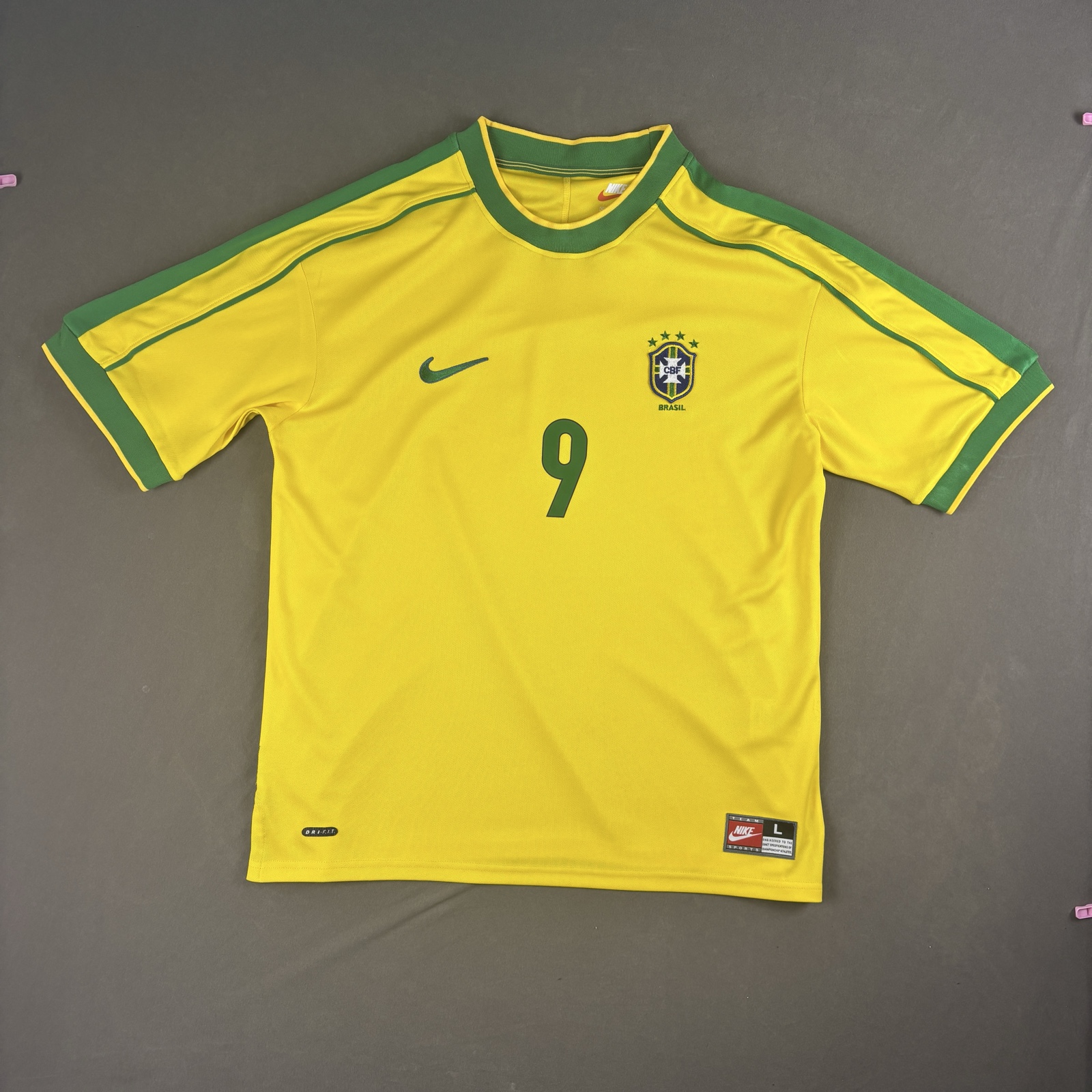 Nike Gelb & Grün Brasilien Football Trikot L Ronaldo 9