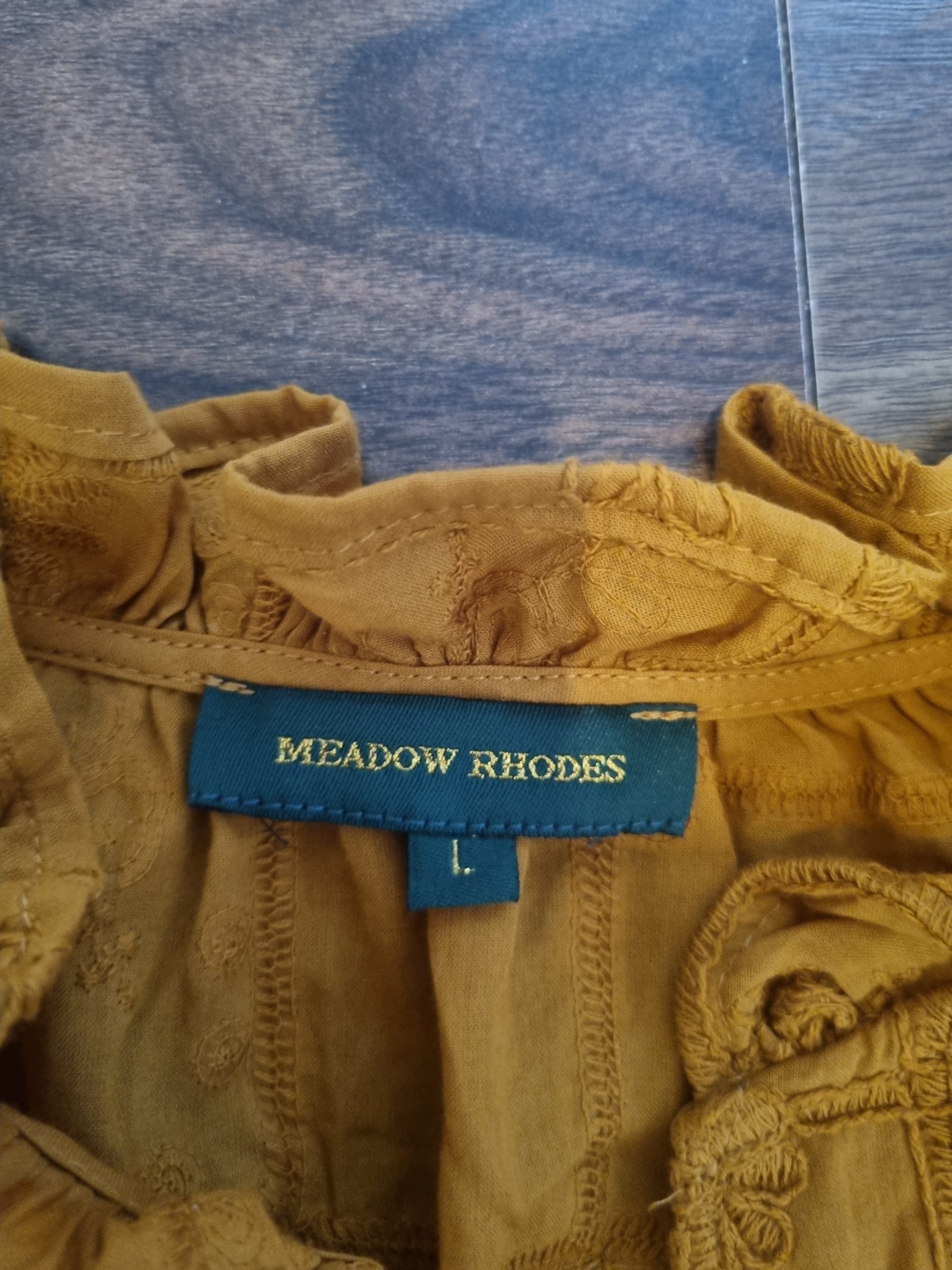 Meadow Rhodes Mustard Yellow Embroidered Blouse Large Ruffle Neck image 2