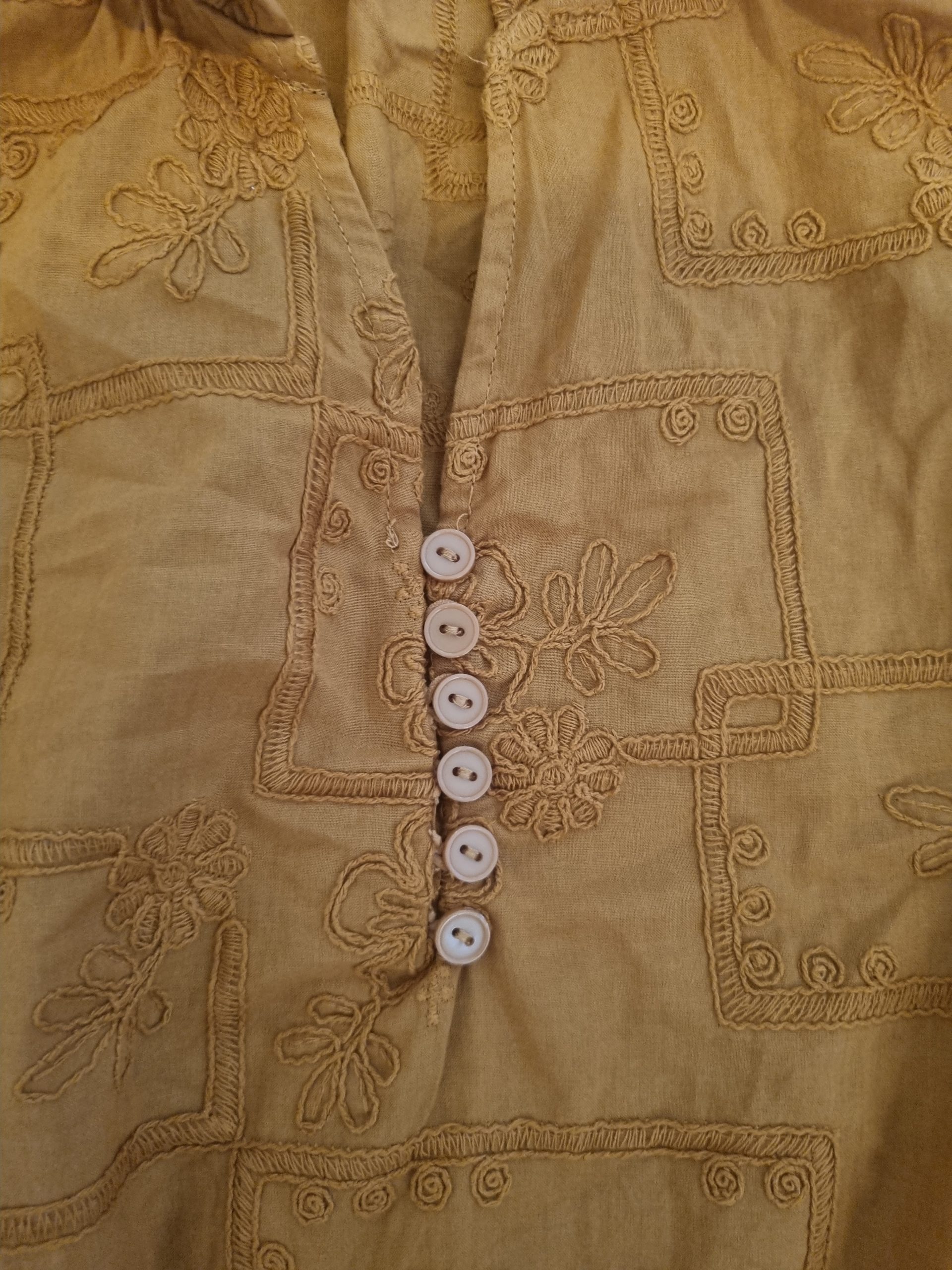 Meadow Rhodes Mustard Yellow Embroidered Blouse Large Ruffle Neck image 4