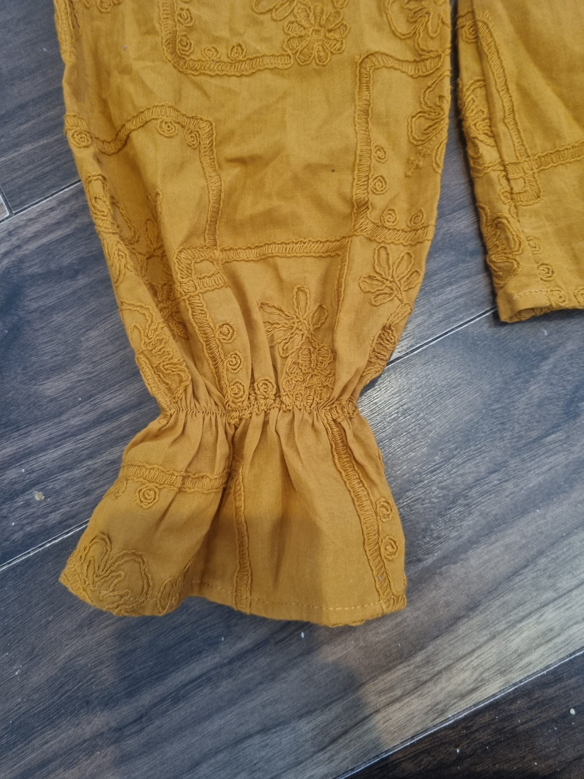 Meadow Rhodes Mustard Yellow Embroidered Blouse Large Ruffle Neck image 5
