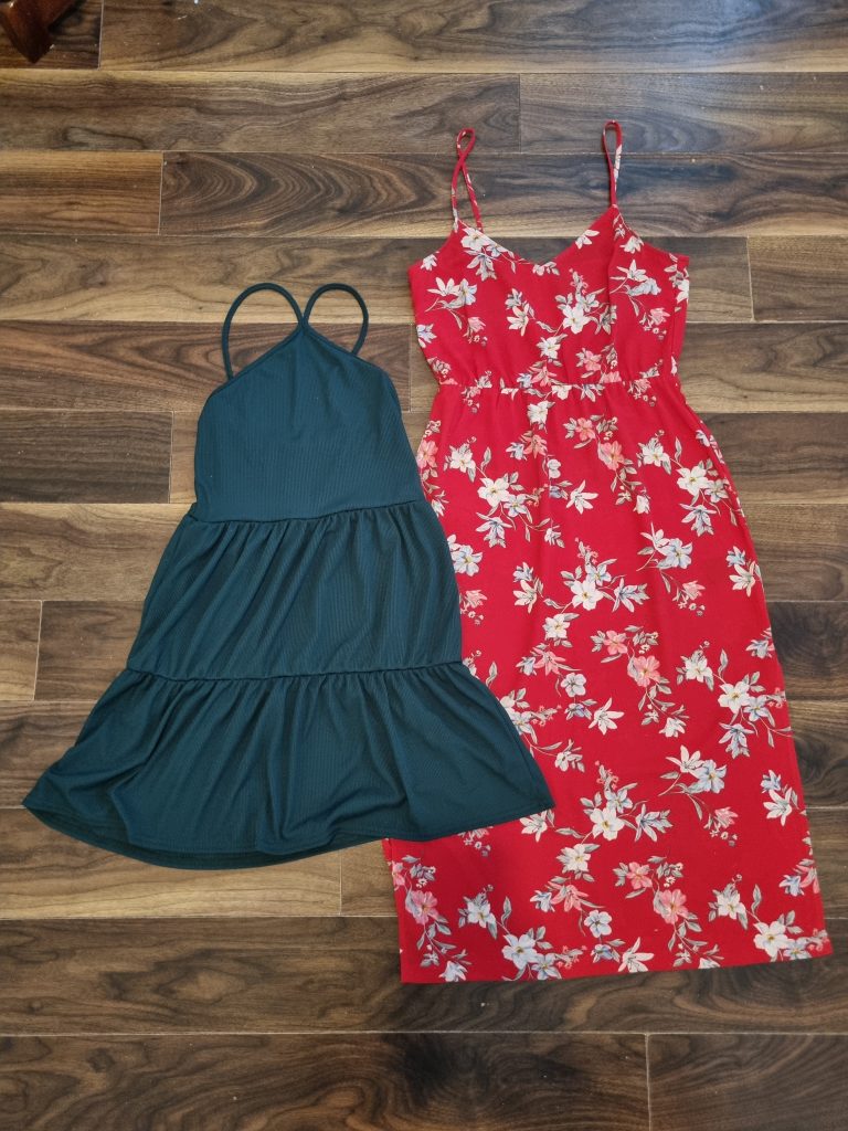 H&M Red Floral Midi Dress UK 10 & Boohoo Dark Green Tiered Dress UK 10