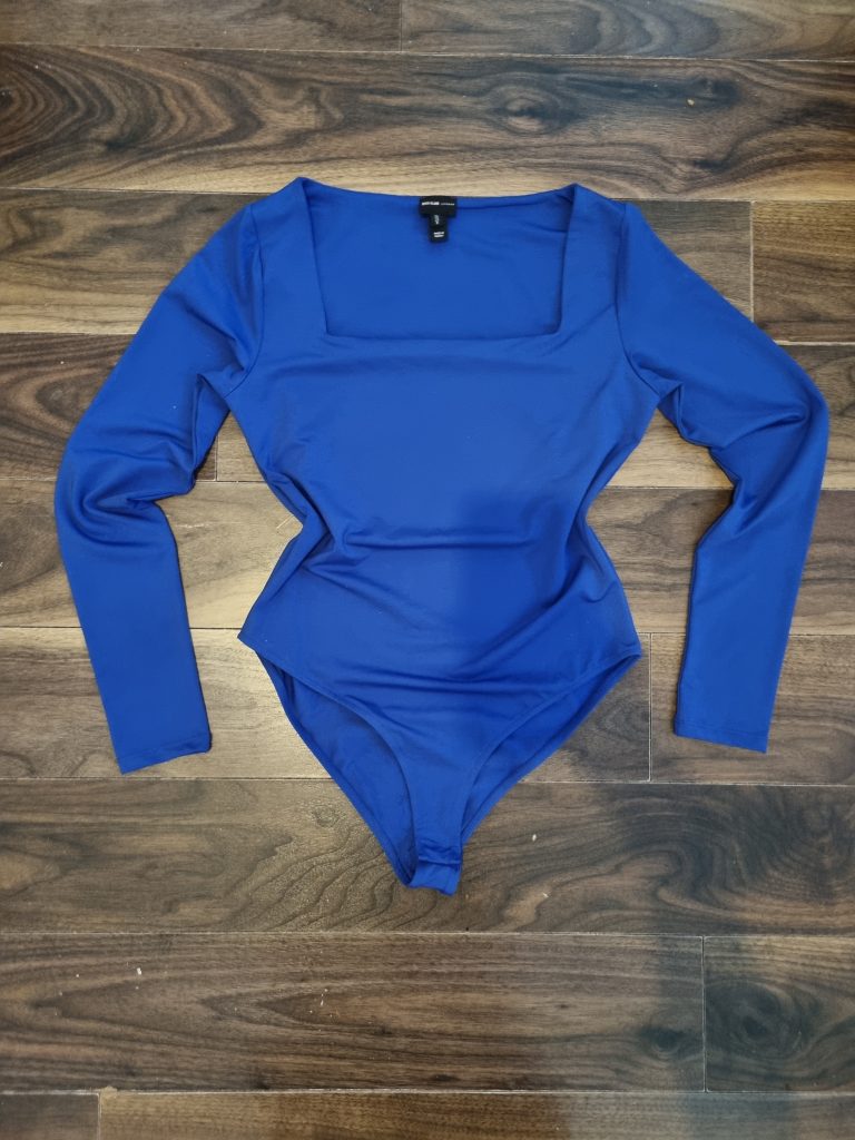River Island Blue Long Sleeve Bodysuit UK 12